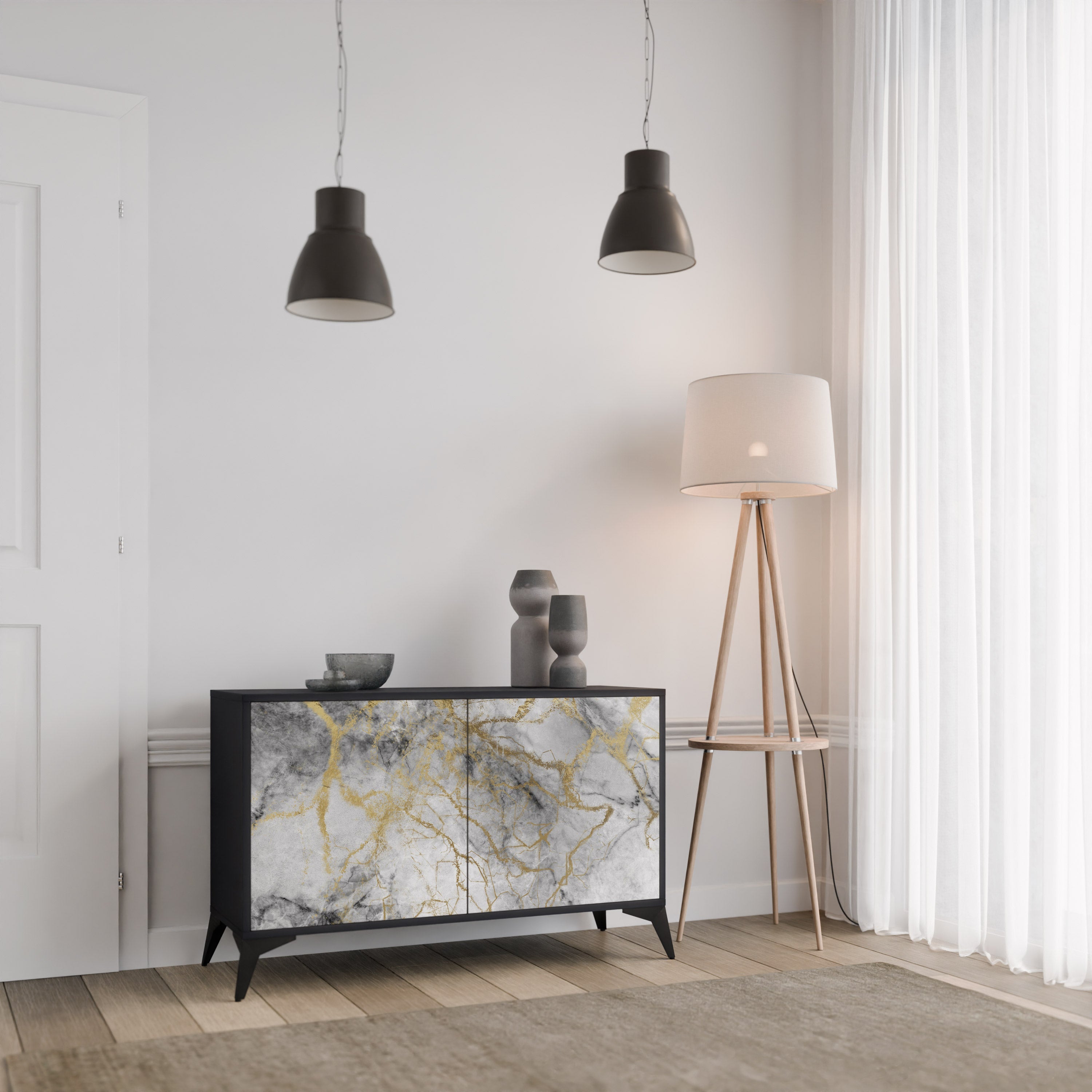 TIMELESS GLIDE Aparador de 2 Portas em Acabamento Preto