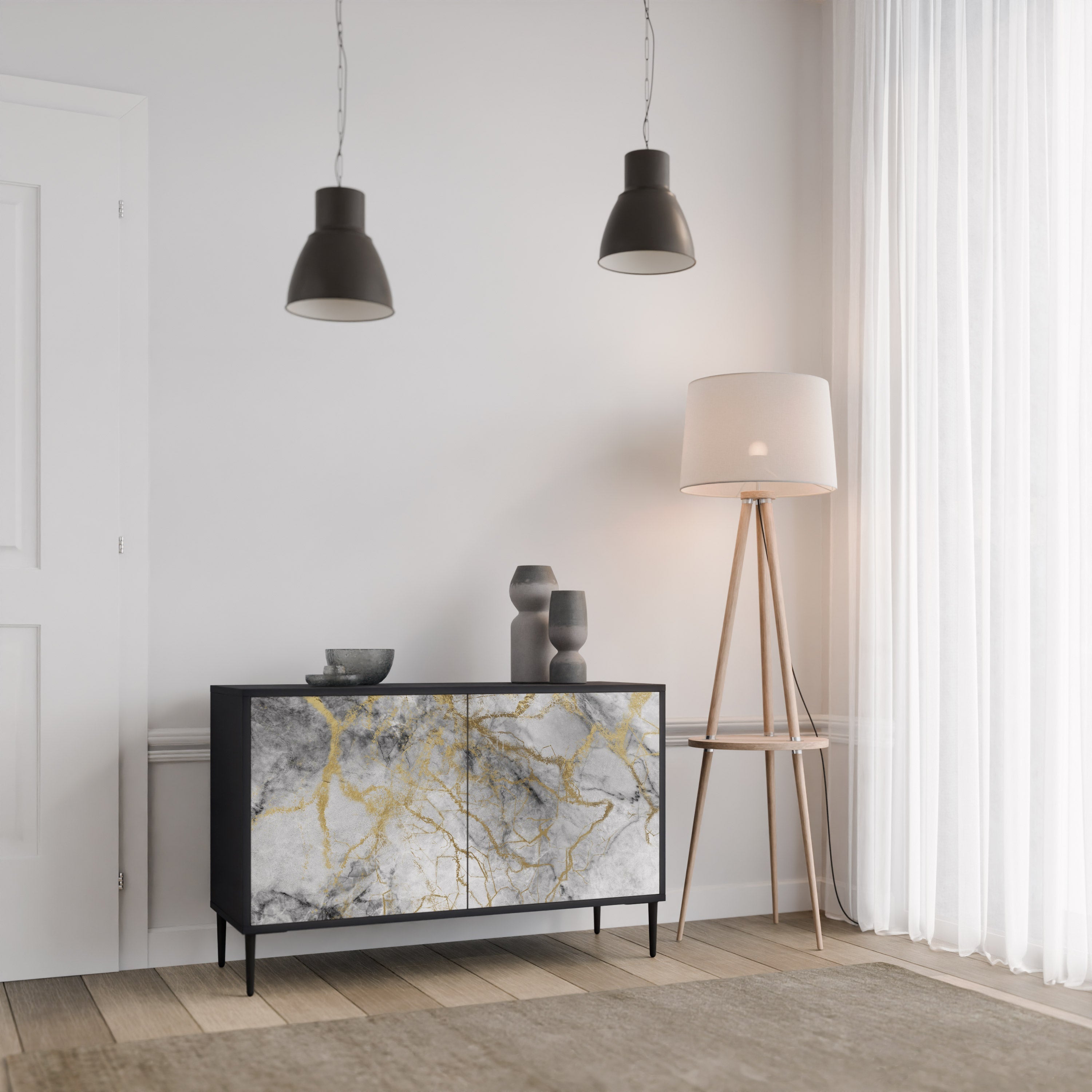 TIMELESS GLIDE Aparador de 2 Portas em Acabamento Preto