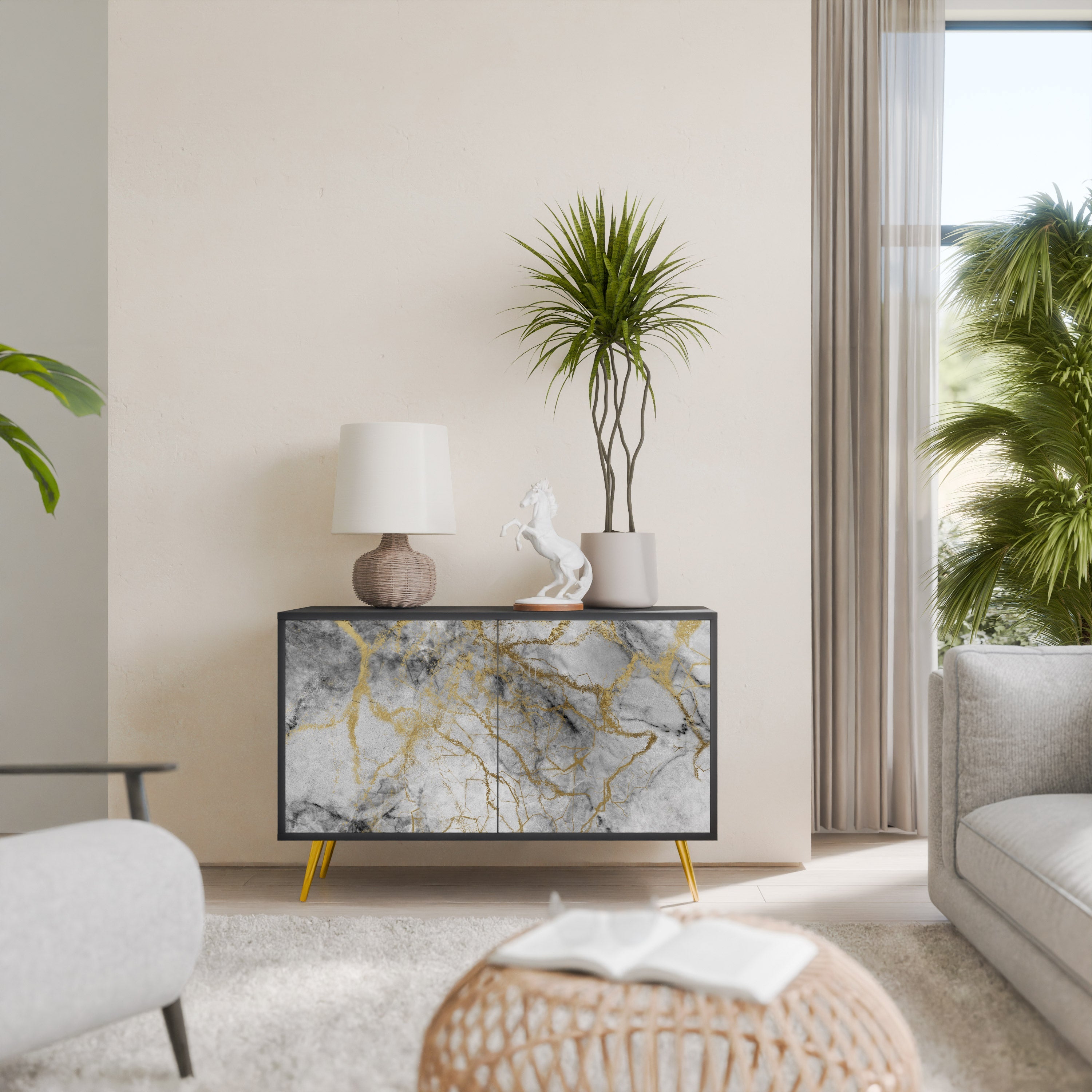 TIMELESS GLIDE Aparador de 2 Portas em Acabamento Preto