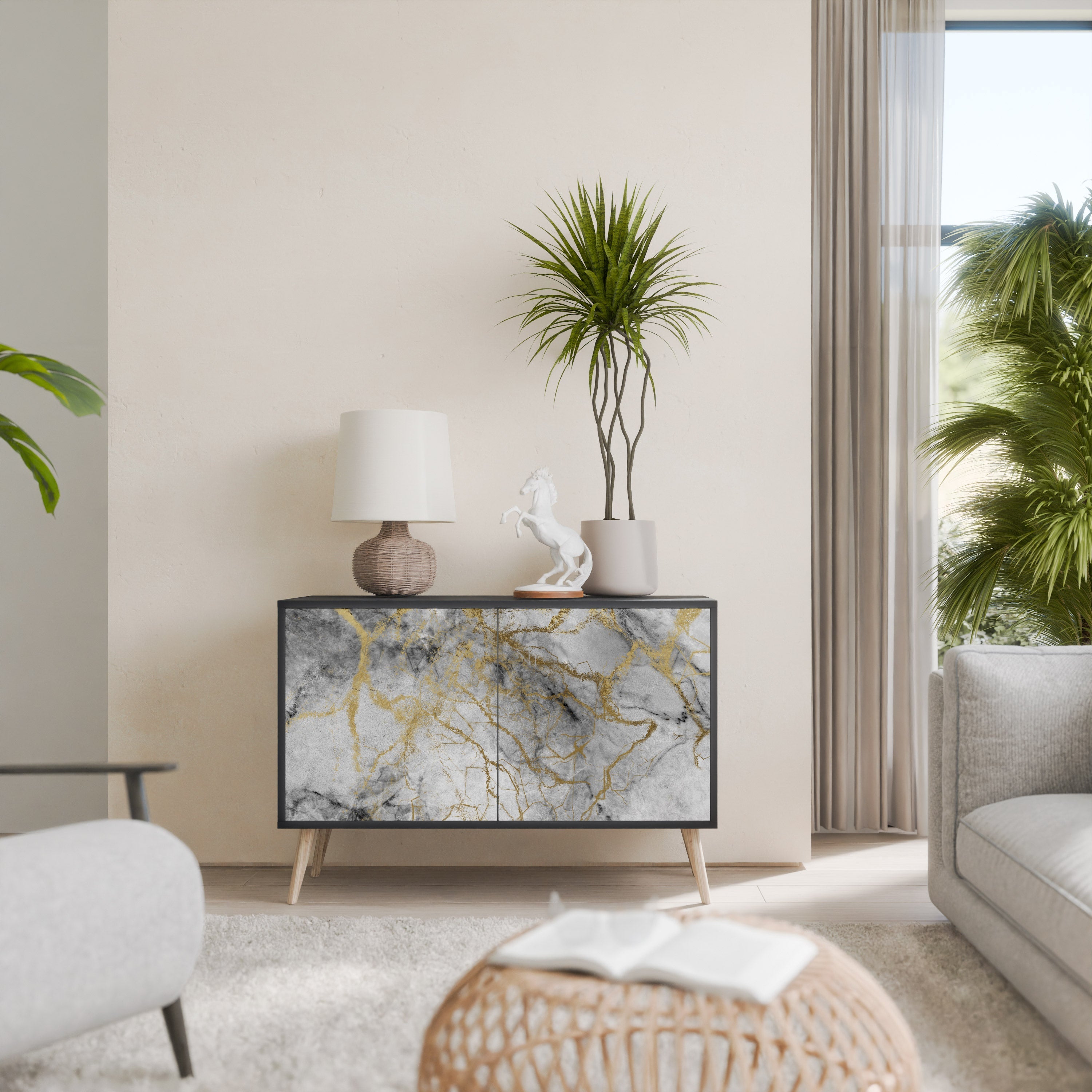 TIMELESS GLIDE Aparador de 2 Portas em Acabamento Preto