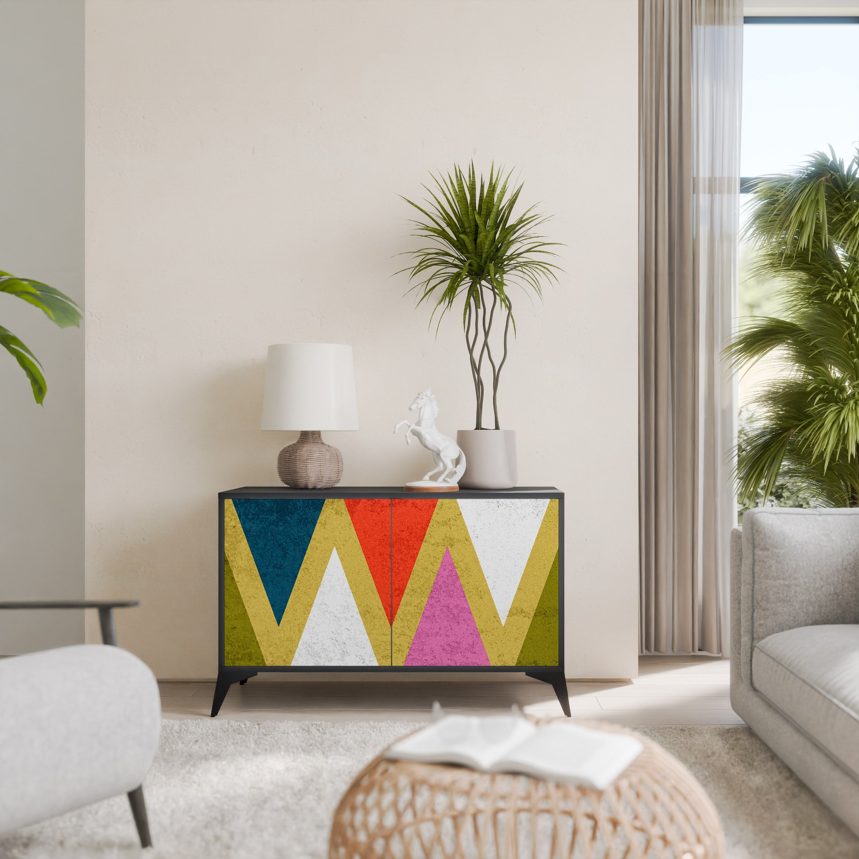 COLORFUL TRIANGLES Aparador de 2 Portas em Acabamento Preto