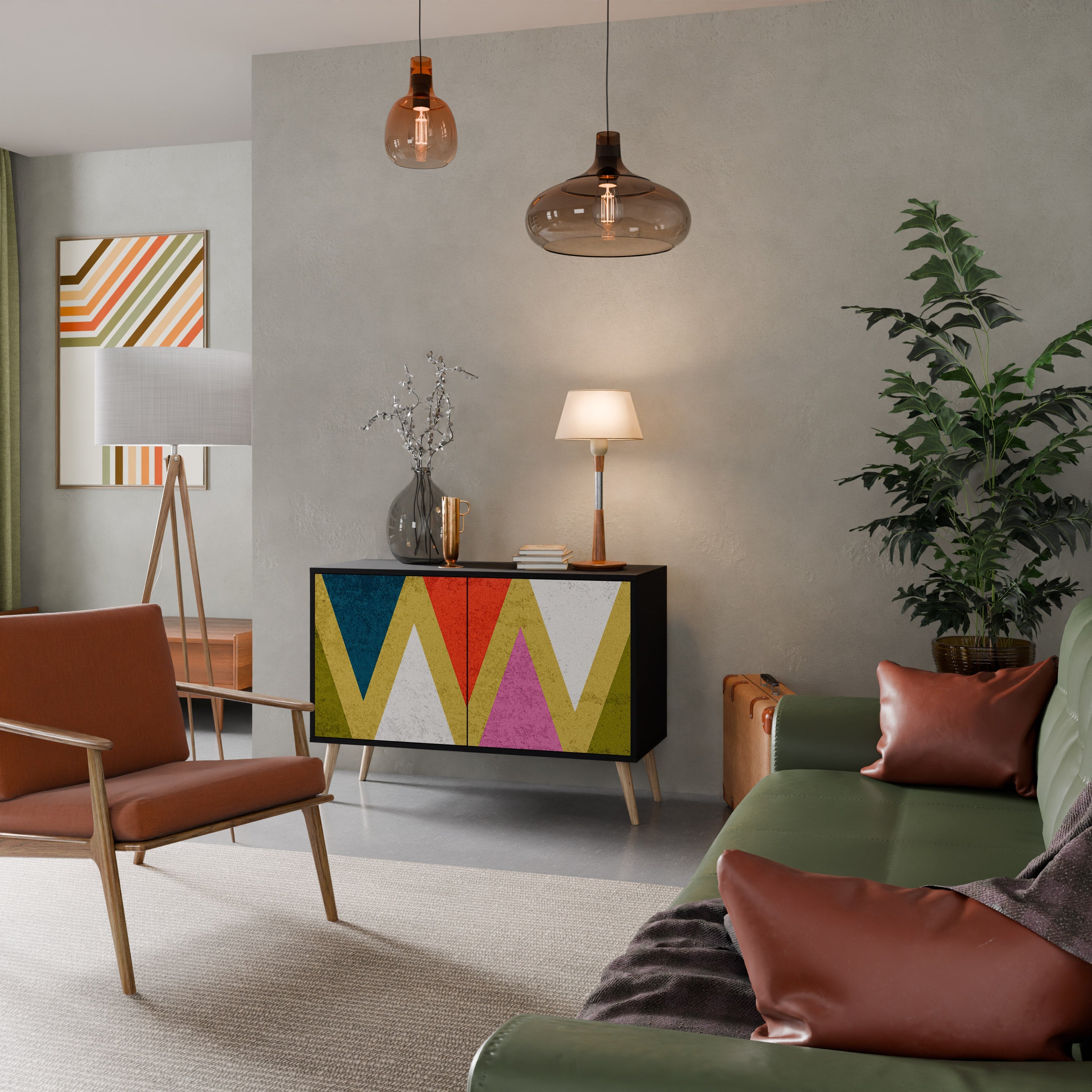 COLORFUL TRIANGLES Aparador de 2 Portas em Acabamento Preto