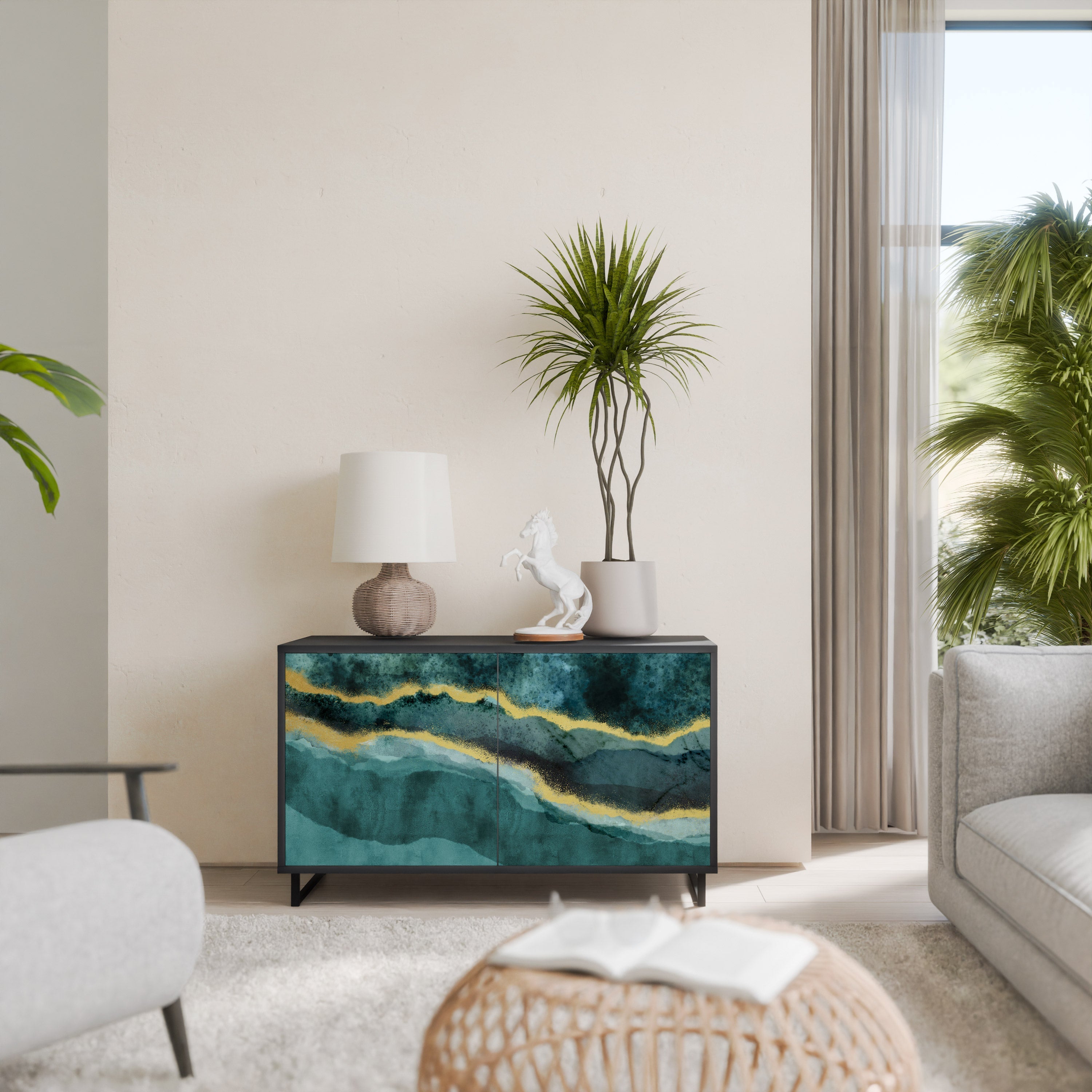 GOLDRUSH ODYSSEY Aparador de 2 Portas em Acabamento Preto