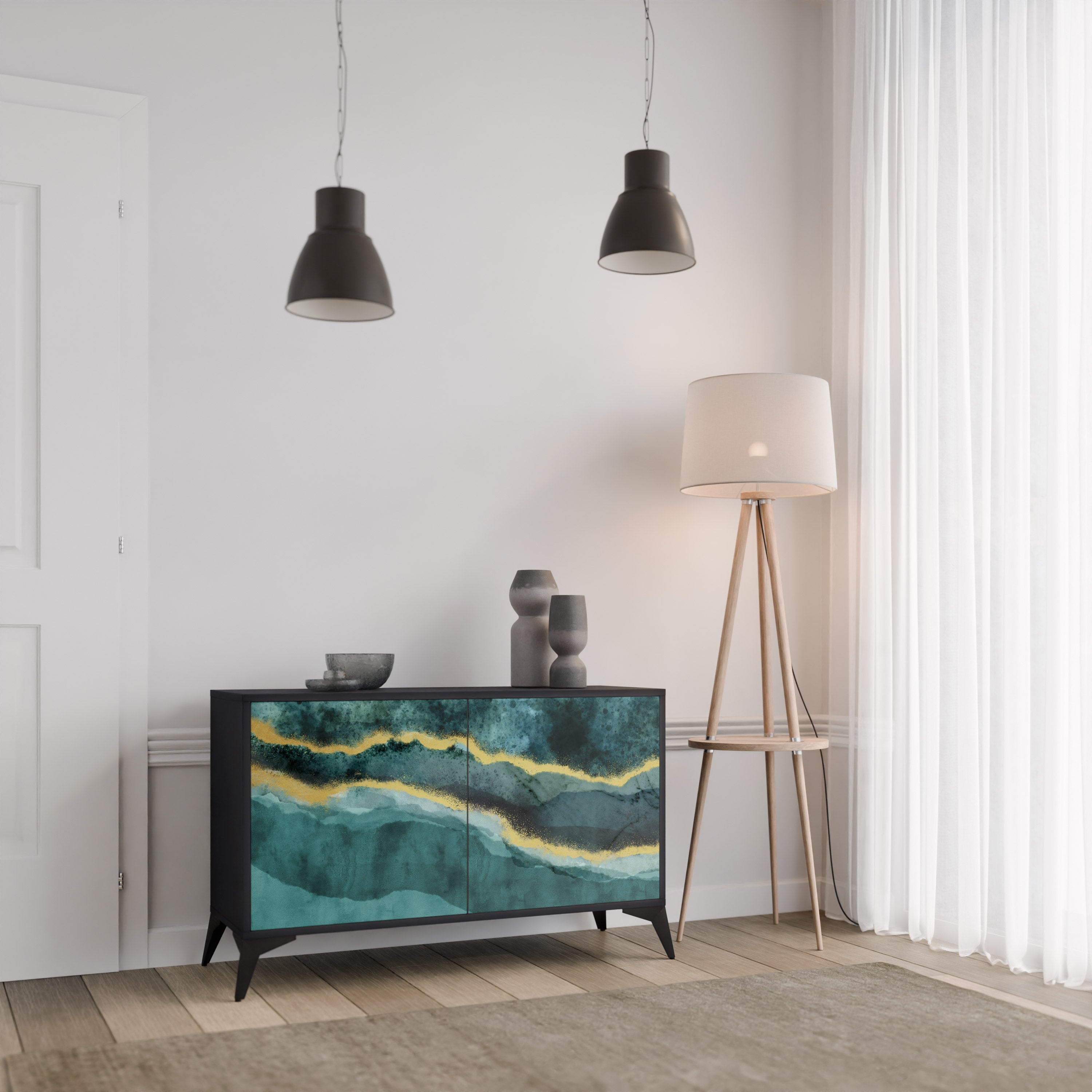 GOLDRUSH ODYSSEY Aparador de 2 Portas em Acabamento Preto