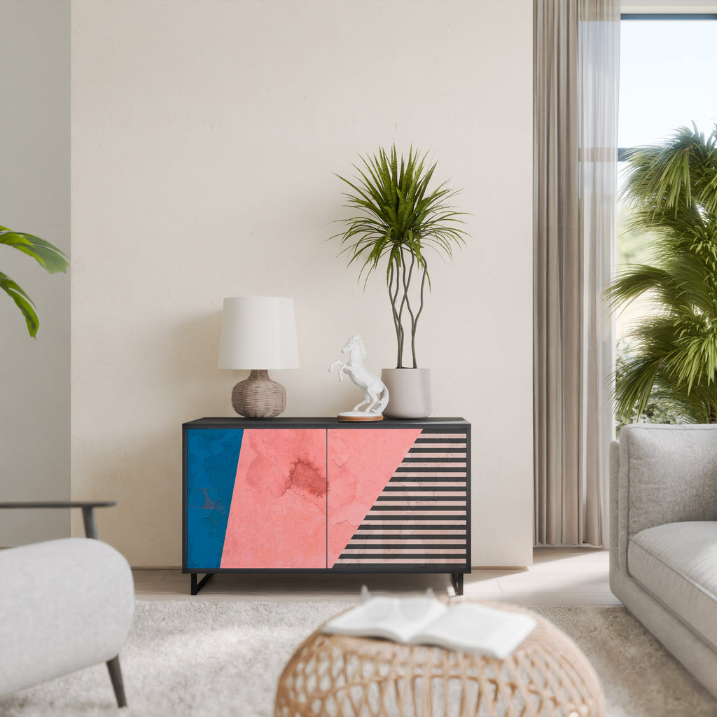 GLAMOROUS STRIPE 2-Door Sideboard in Black Finish