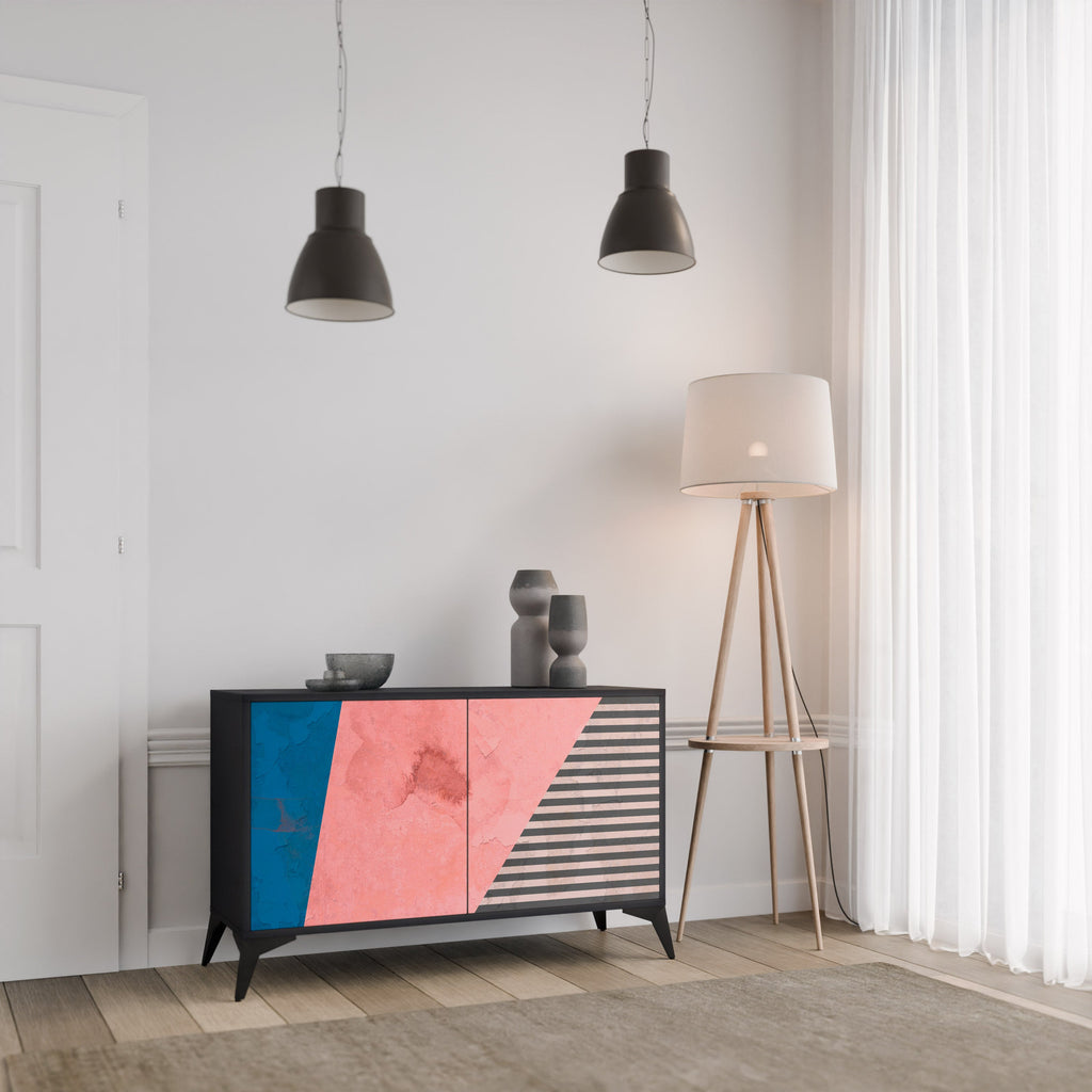 GLAMOROUS STRIPE 2-Door Sideboard in Black Finish