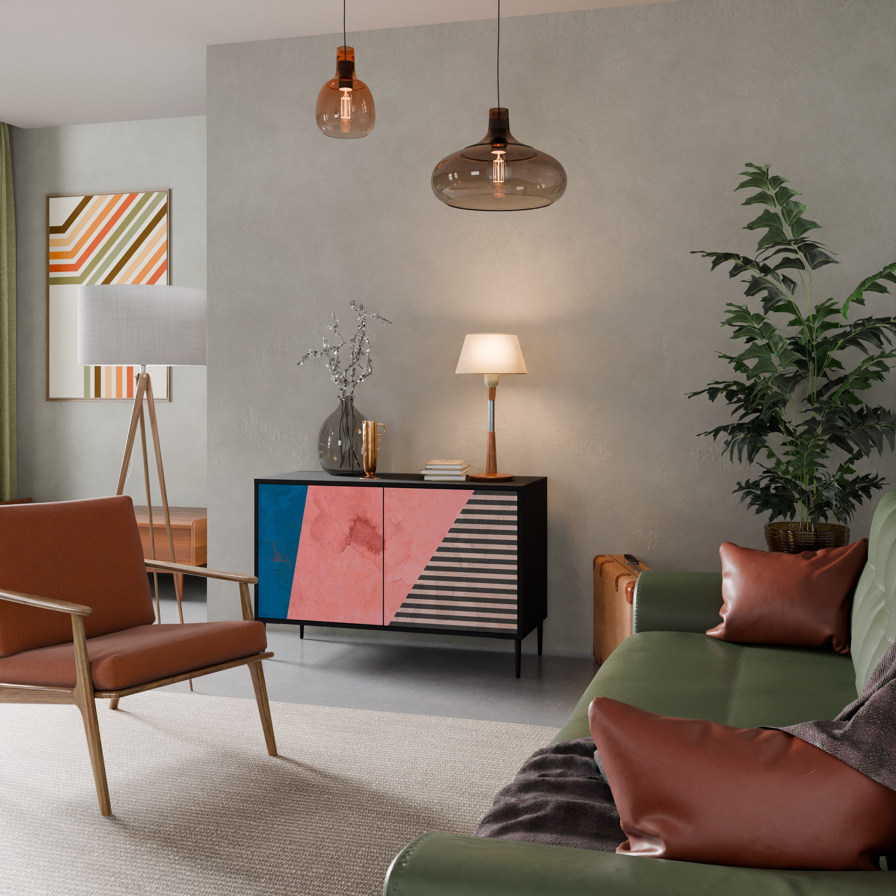 GLAMOROUS STRIPE Aparador de 2 Portas em Acabamento Preto