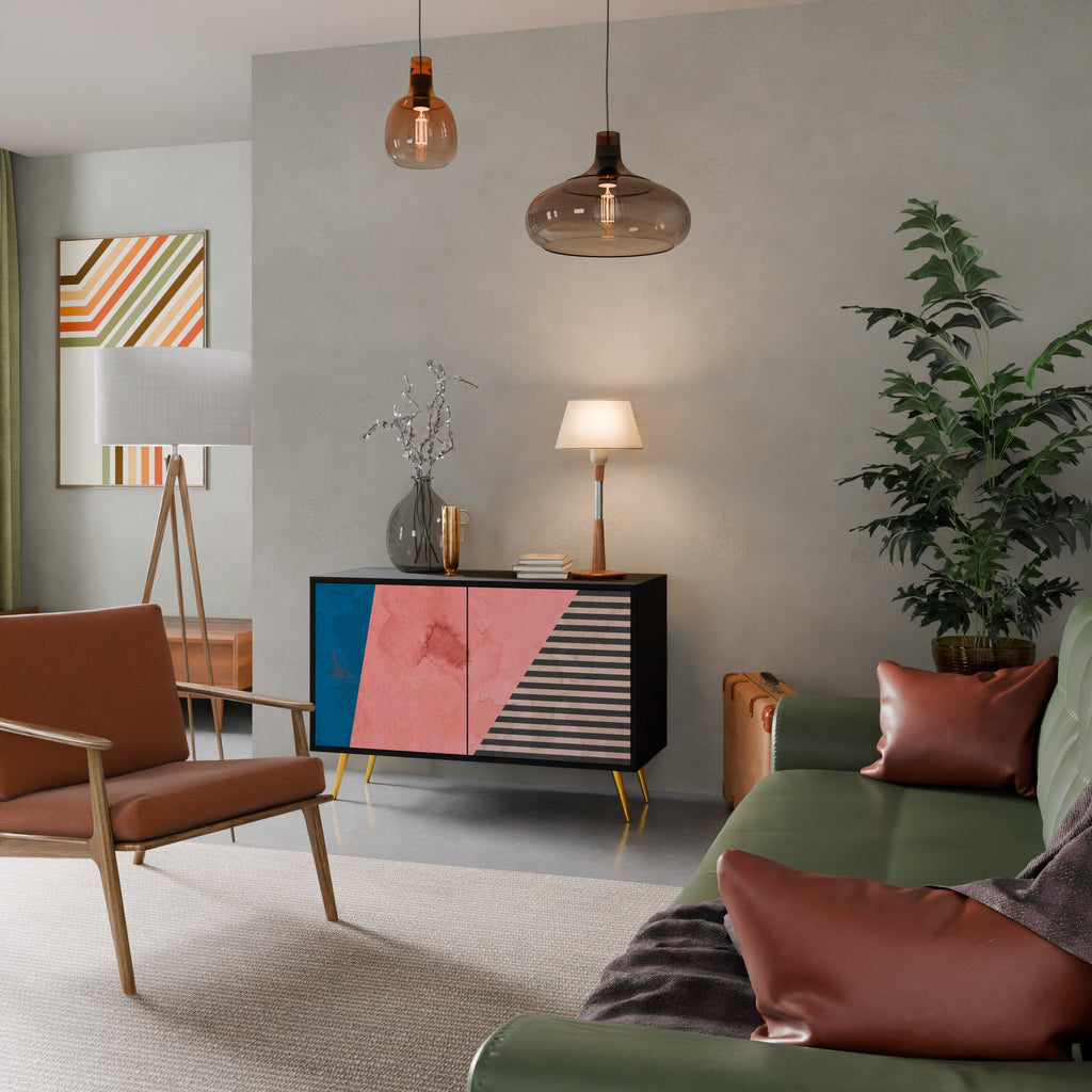 GLAMOROUS STRIPE 2-Door Sideboard in Black Finish
