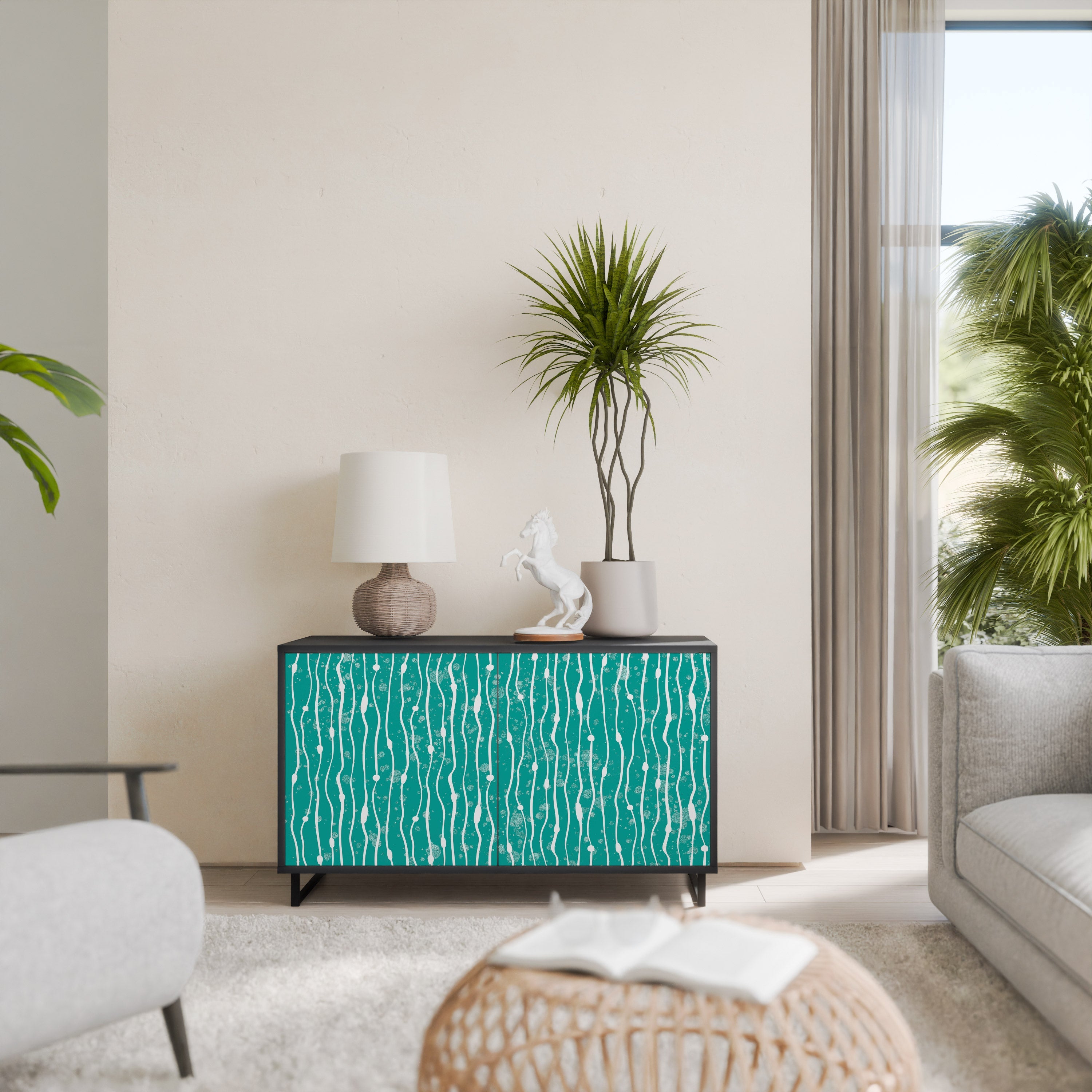 TURQUOISE RAIN Aparador de 2 Portas em Acabamento Preto