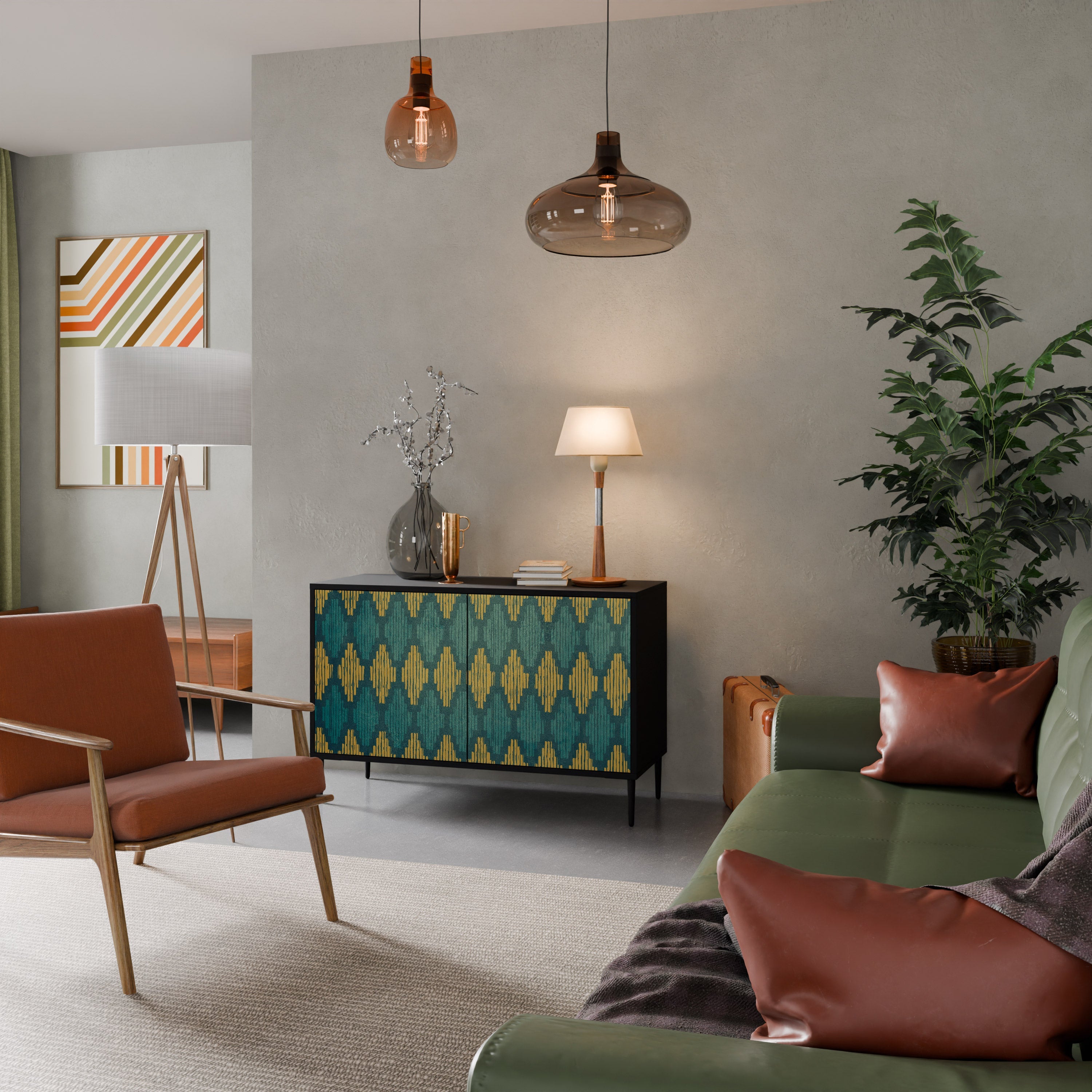 POLYGONS Aparador de 2 Portas em Acabamento Preto