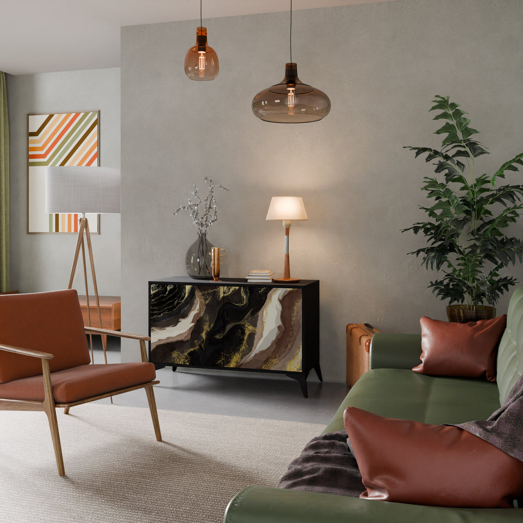 GOLD DUST Aparador de 2 Portas em Acabamento Preto