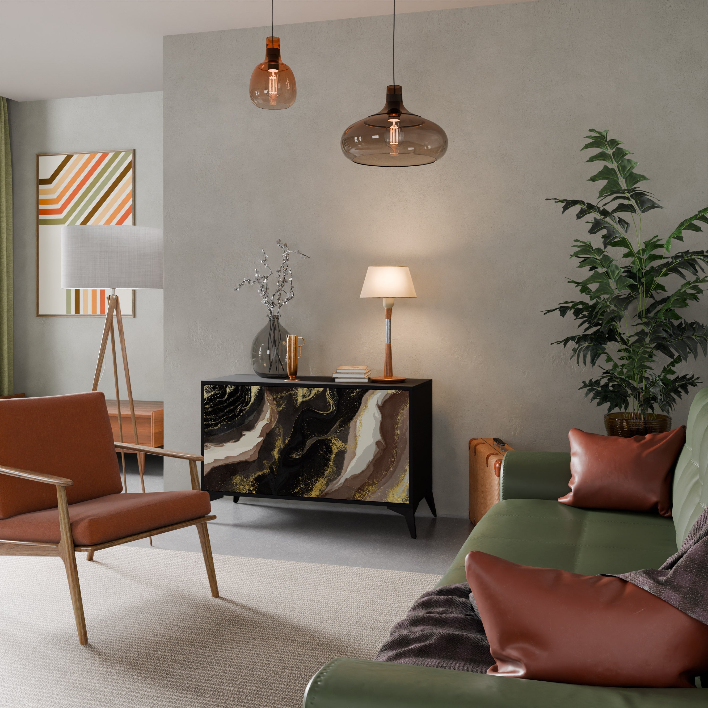 GOLD DUST Aparador de 2 Portas em Acabamento Preto