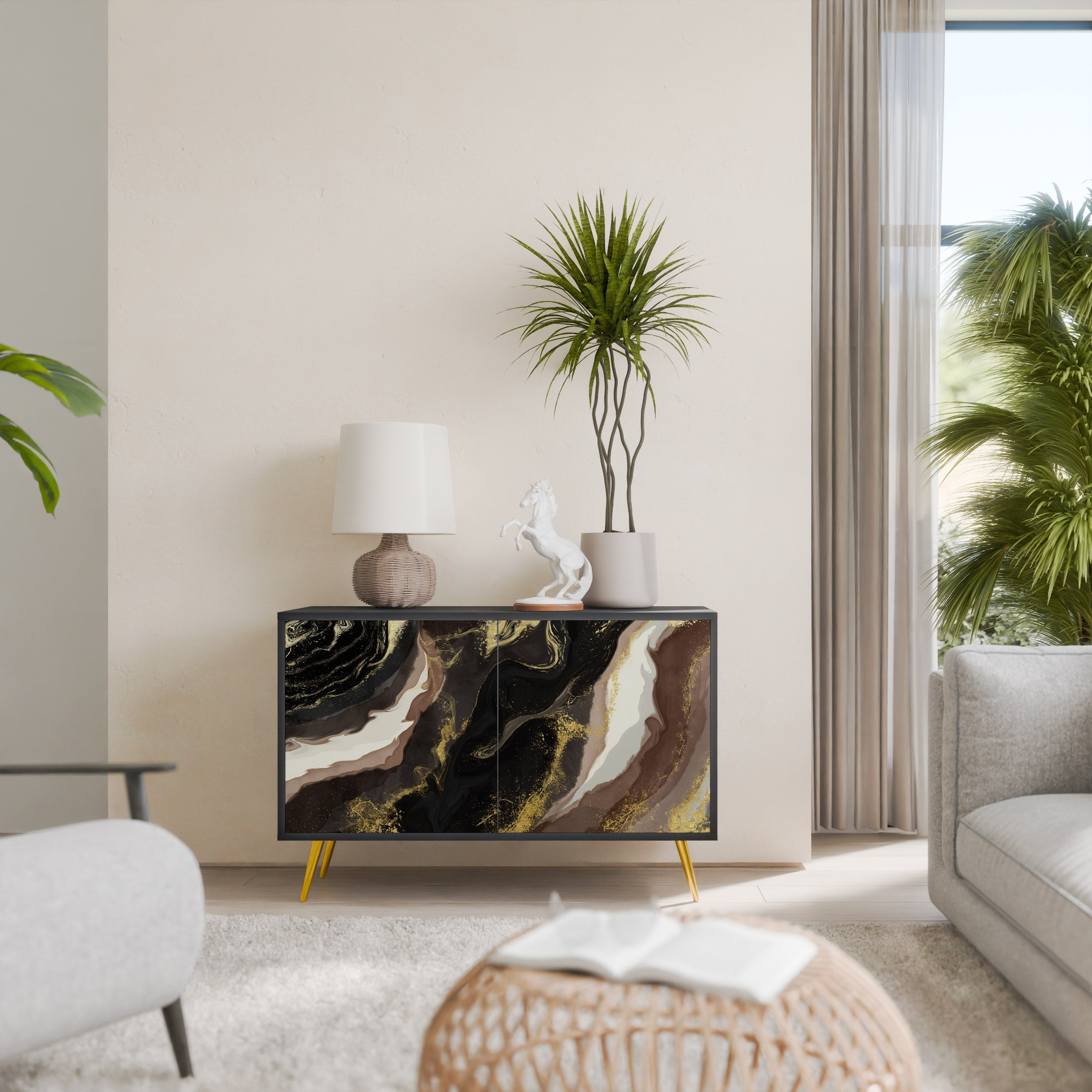 GOLD DUST Aparador de 2 Portas em Acabamento Preto