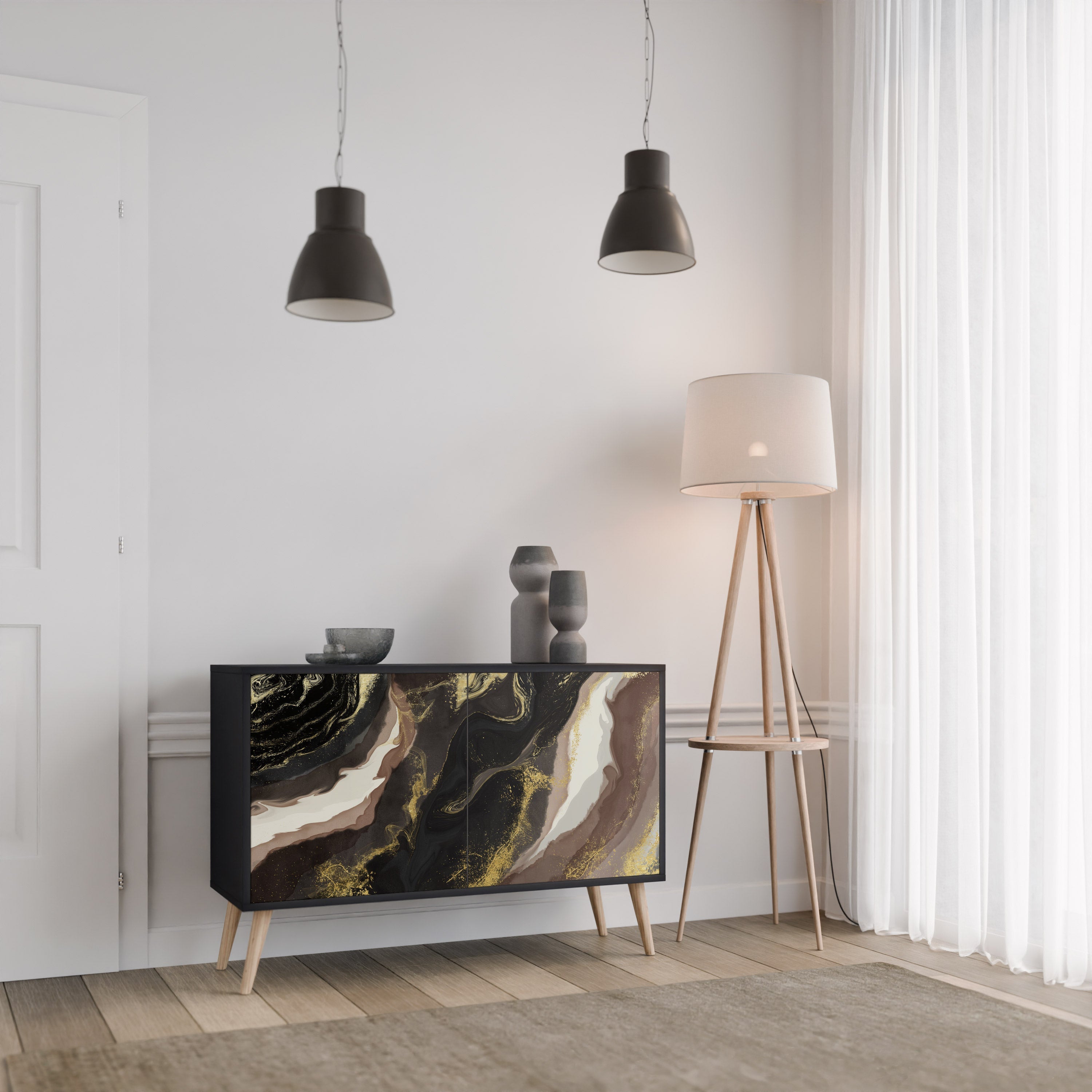 GOLD DUST Aparador de 2 Portas em Acabamento Preto