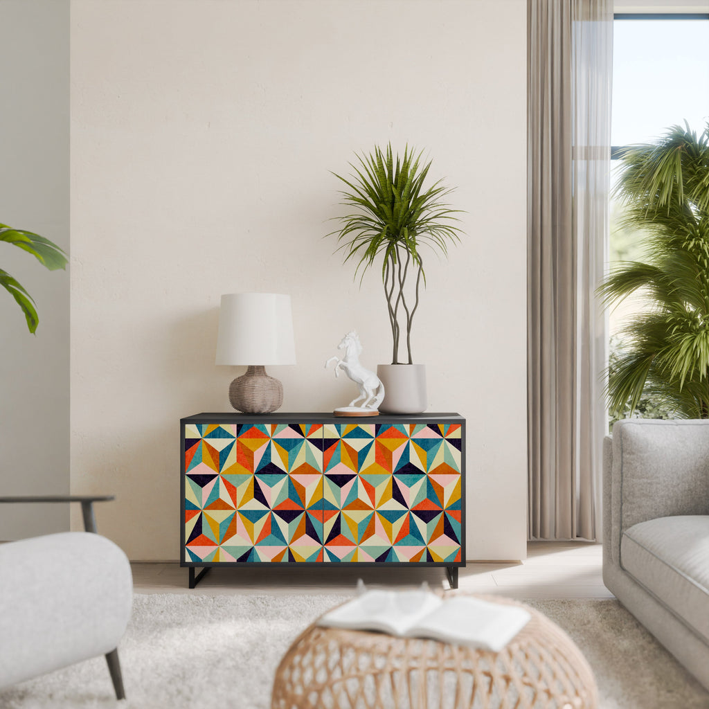 TESSELATE TREASURES Aparador de 2 Portas em Acabamento Preto
