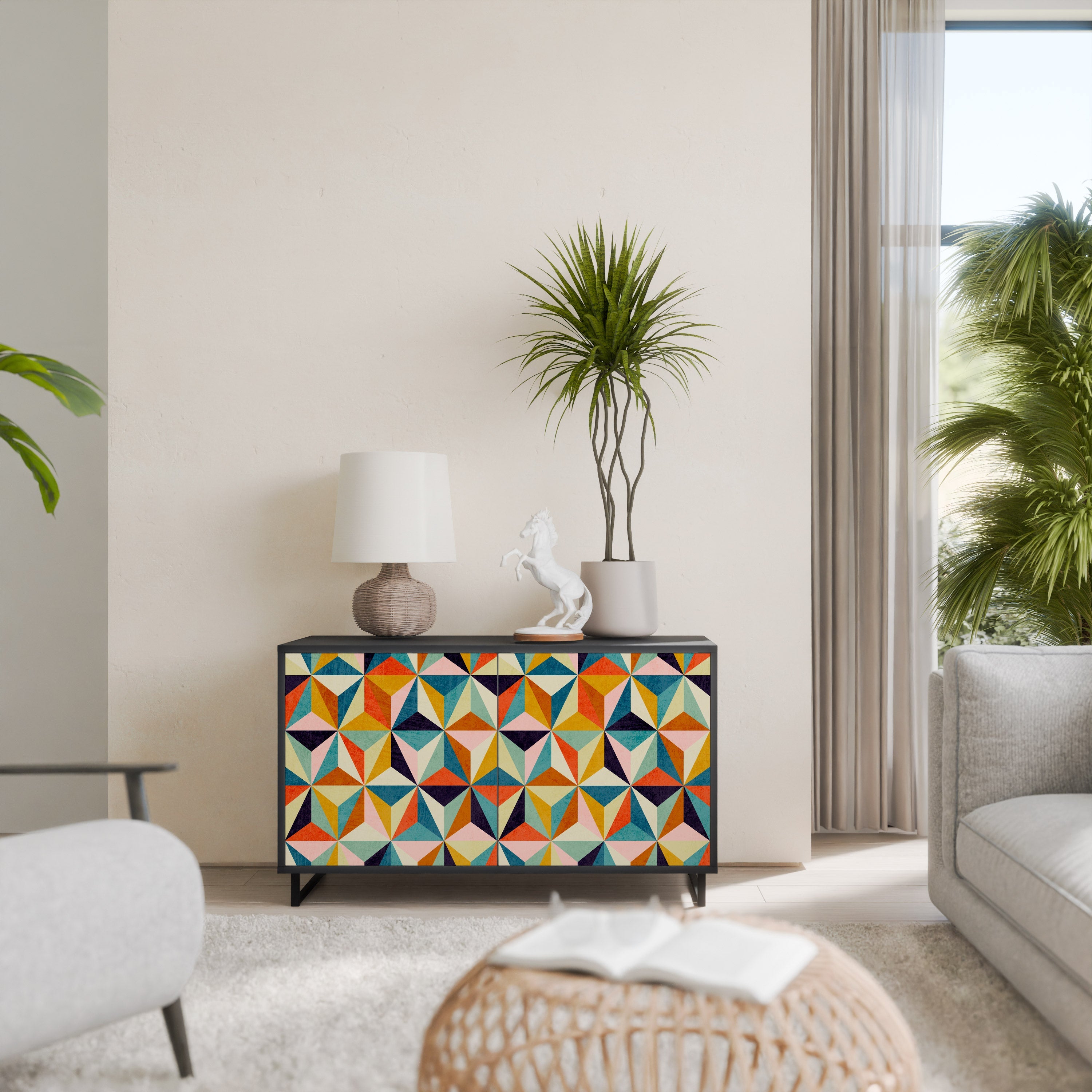TESSELATE TREASURES Aparador de 2 Portas em Acabamento Preto