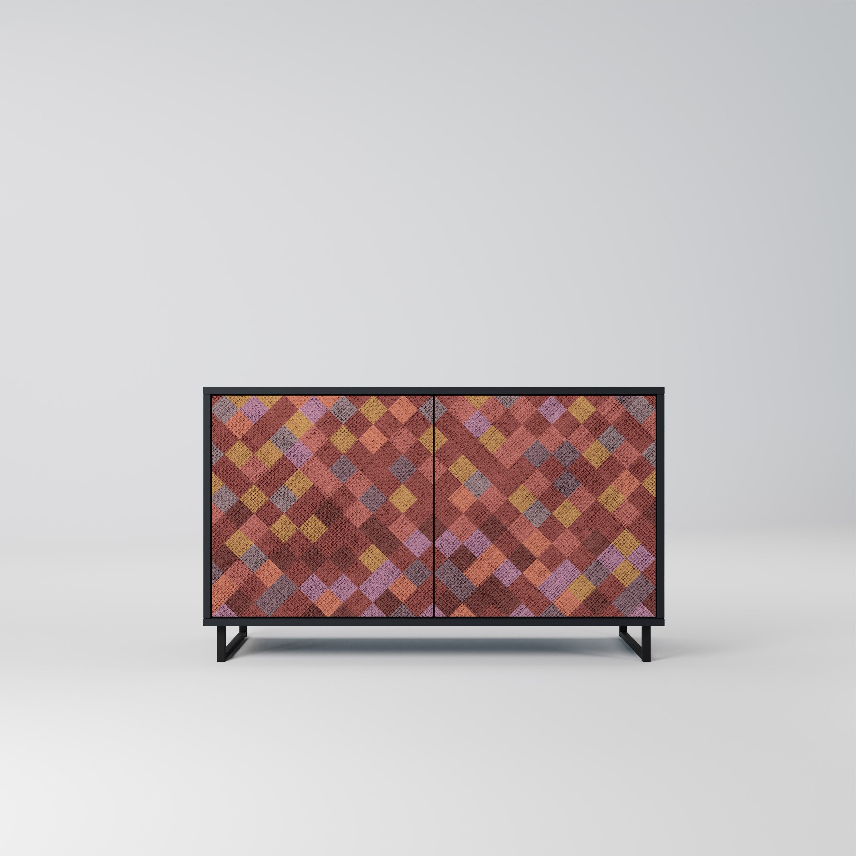 PAINTED SQUARES Aparador de 2 Portas em Acabamento Preto