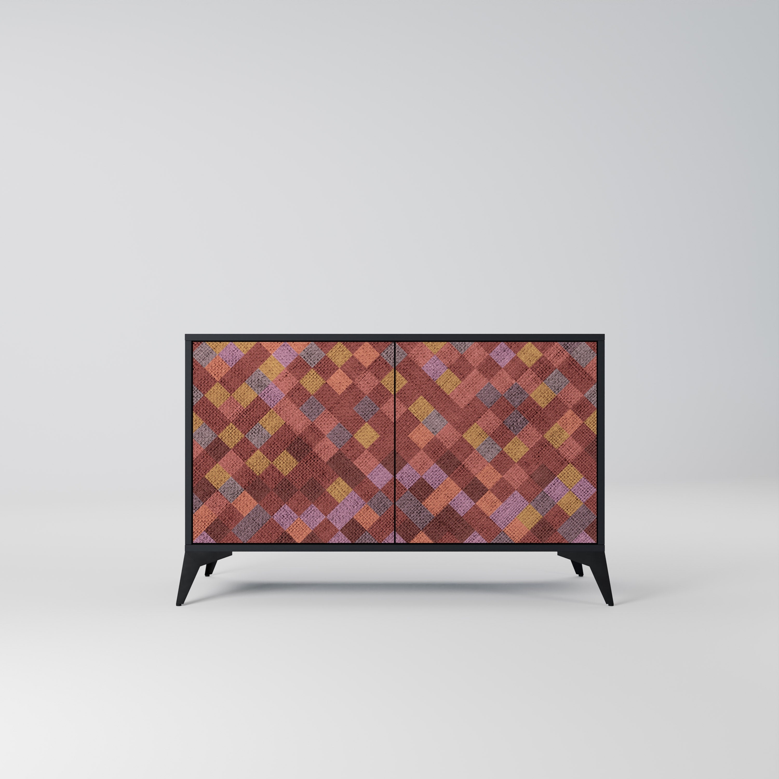 PAINTED SQUARES Aparador de 2 Portas em Acabamento Preto