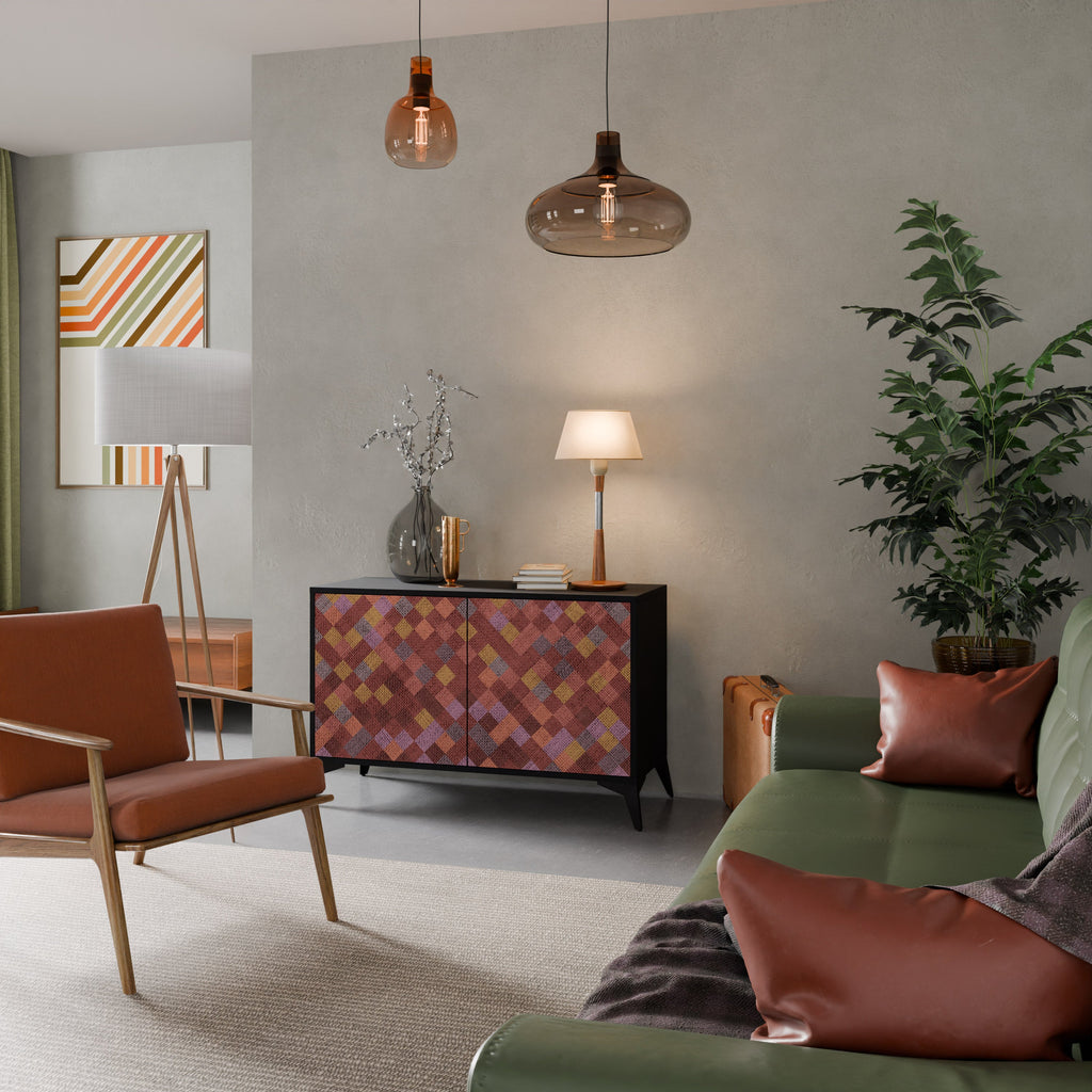 PAINTED SQUARES Aparador de 2 Portas em Acabamento Preto