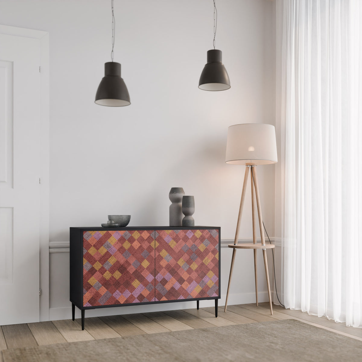 PAINTED SQUARES 2-Door Sideboard