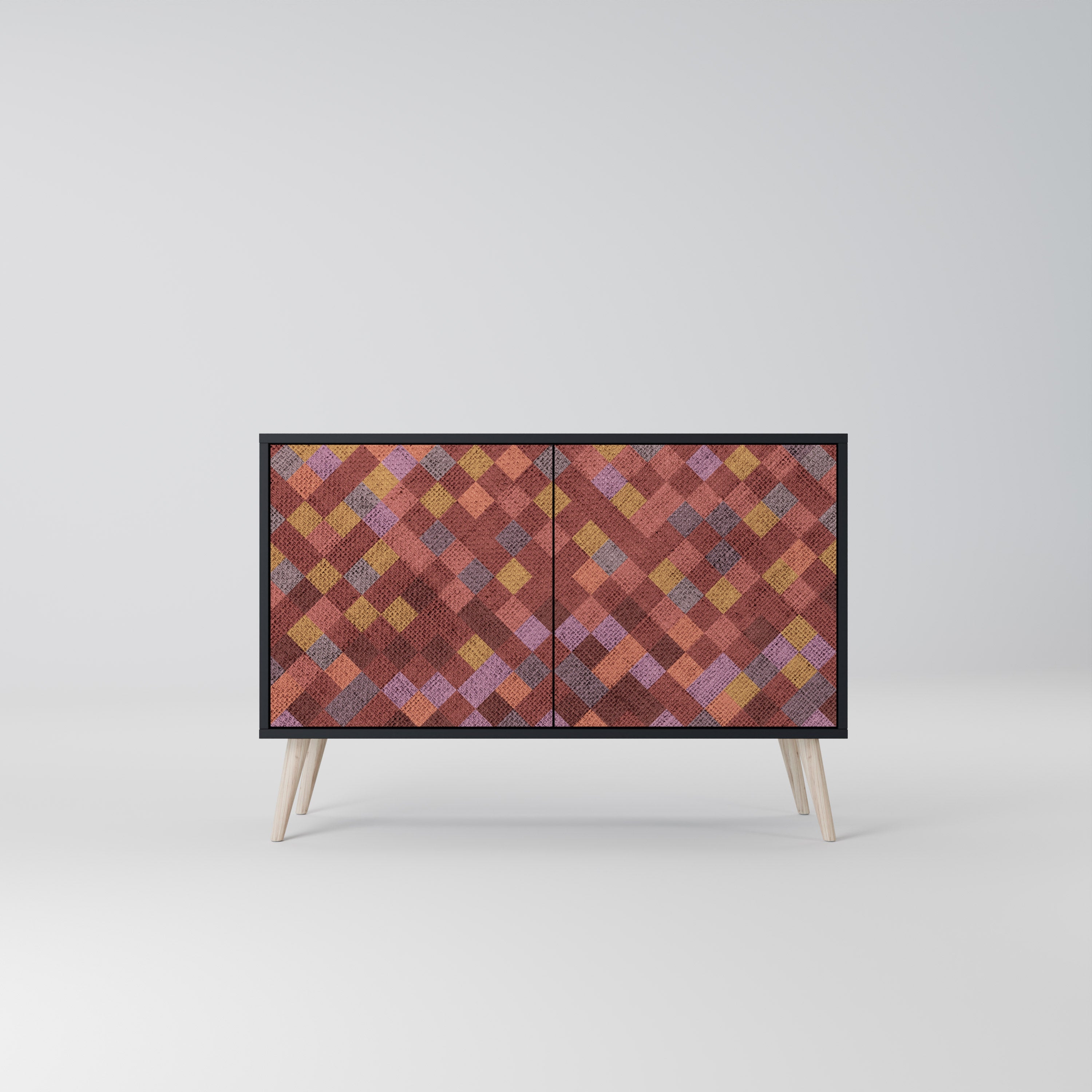 PAINTED SQUARES Aparador de 2 Portas em Acabamento Preto