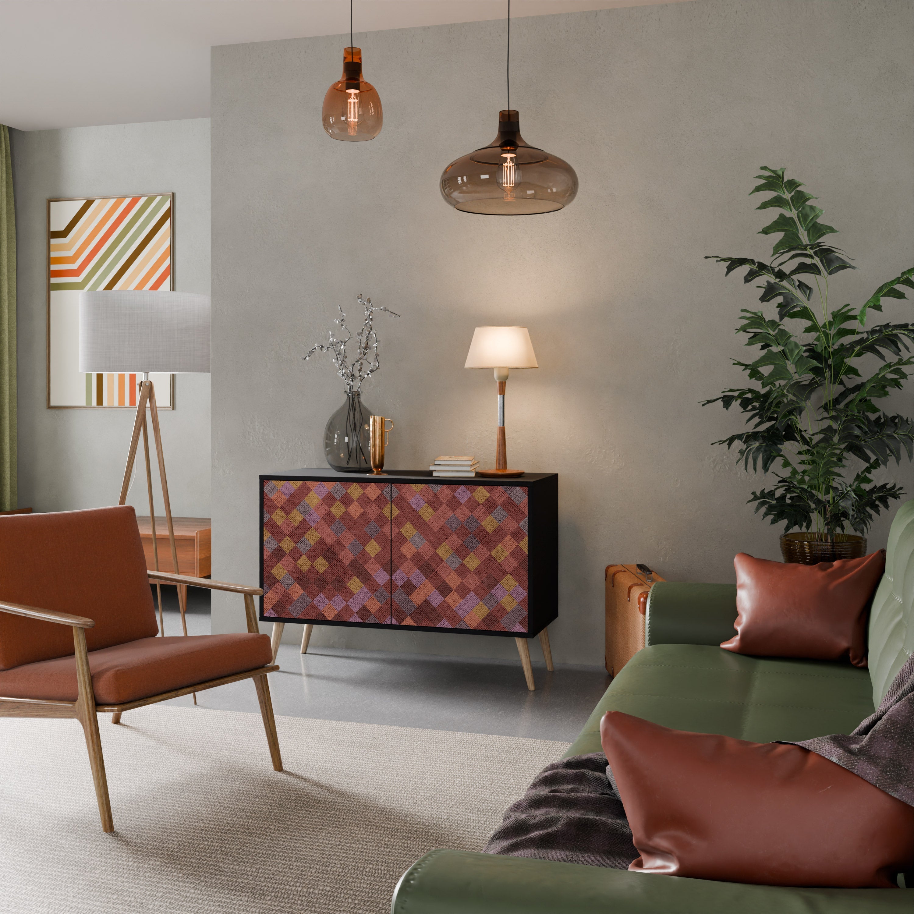 PAINTED SQUARES Aparador de 2 Portas em Acabamento Preto