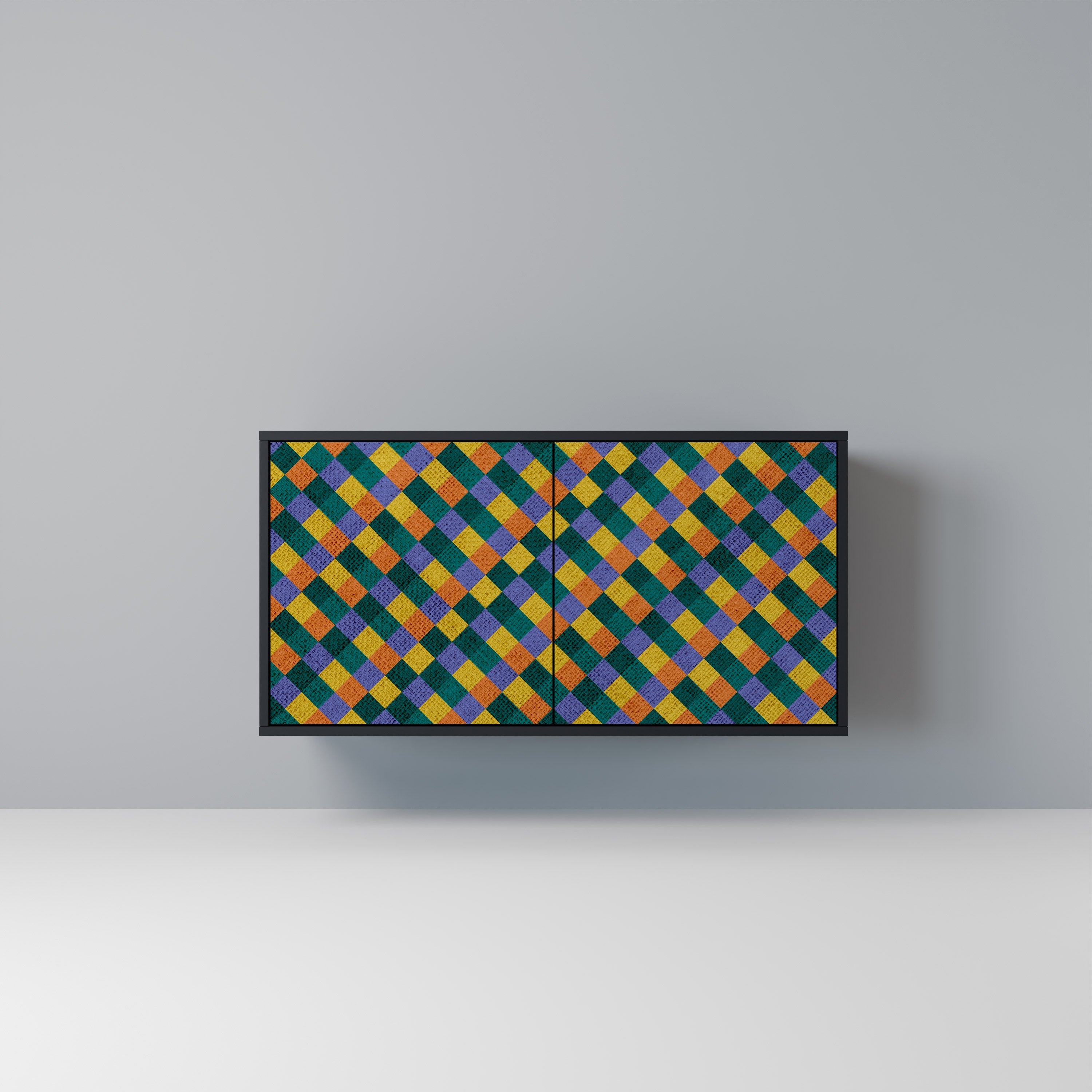 PAINTED SQUARES MIX Aparador de 2 Portas em Acabamento Preto