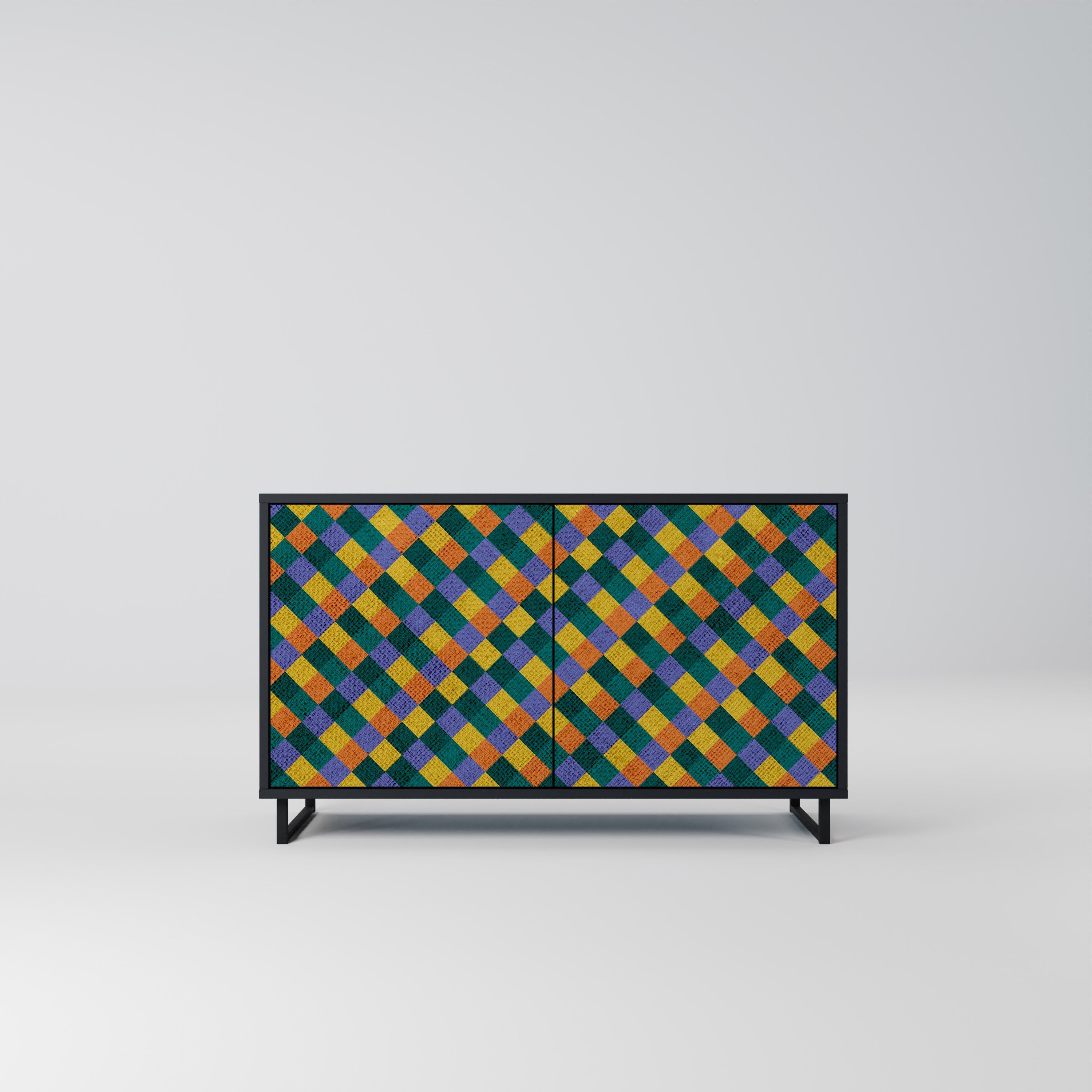 PAINTED SQUARES MIX Aparador de 2 Portas em Acabamento Preto