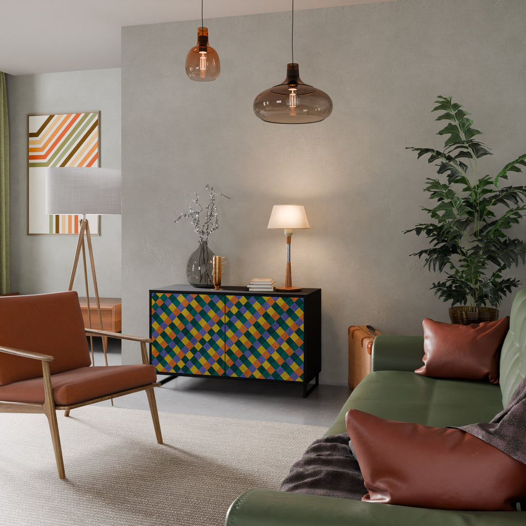 PAINTED SQUARES MIX Aparador de 2 Portas em Acabamento Preto