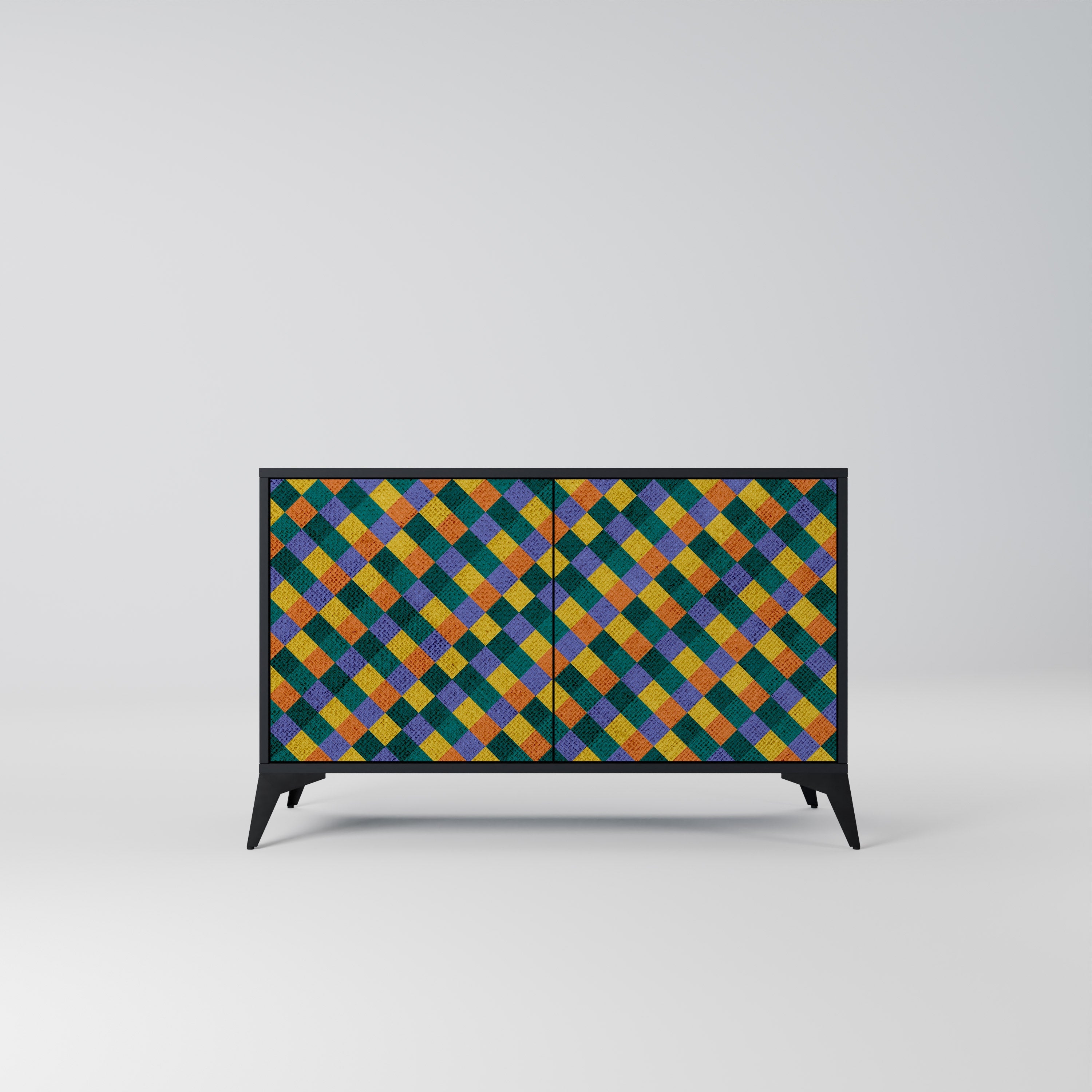 PAINTED SQUARES MIX Aparador de 2 Portas em Acabamento Preto