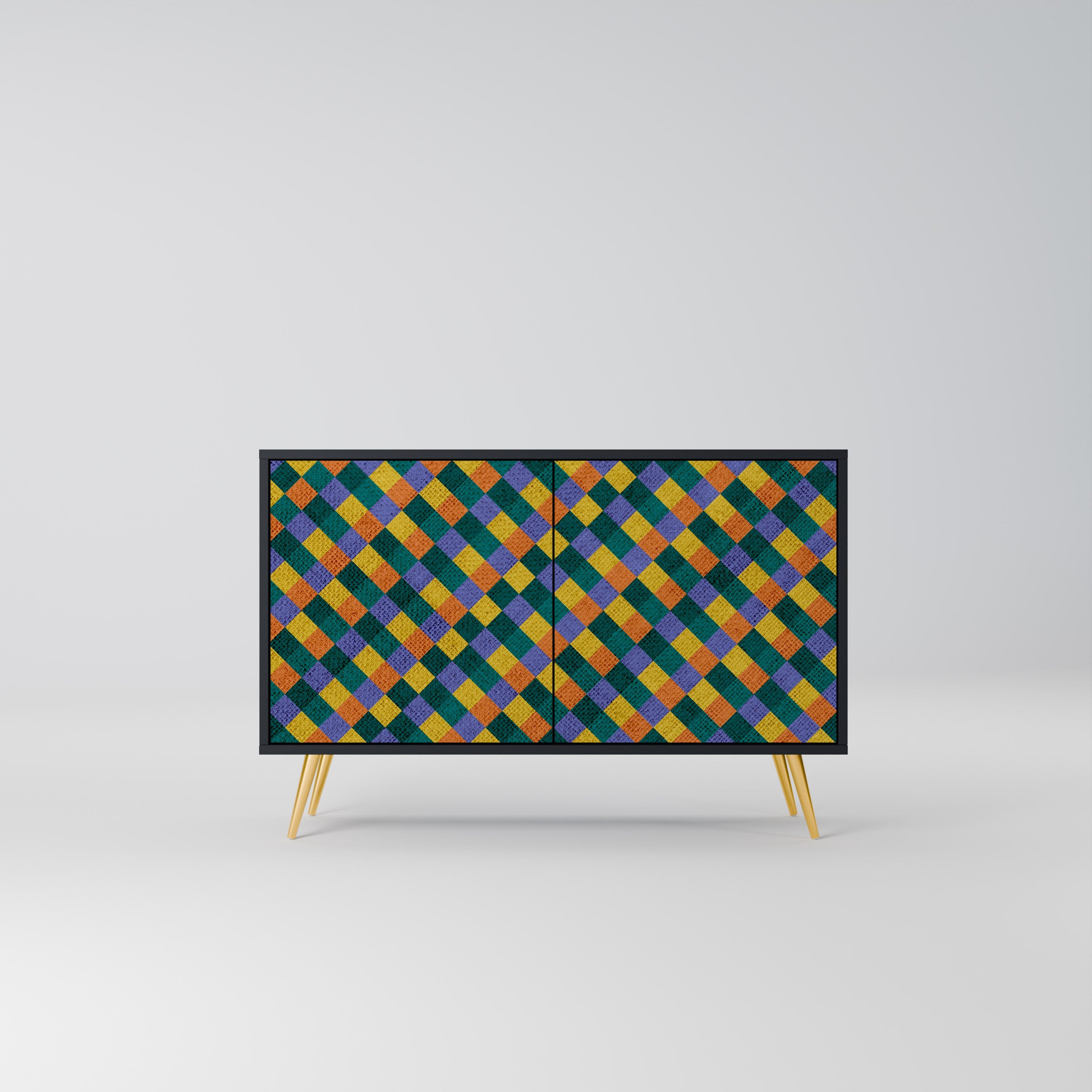 PAINTED SQUARES MIX Aparador de 2 Portas em Acabamento Preto