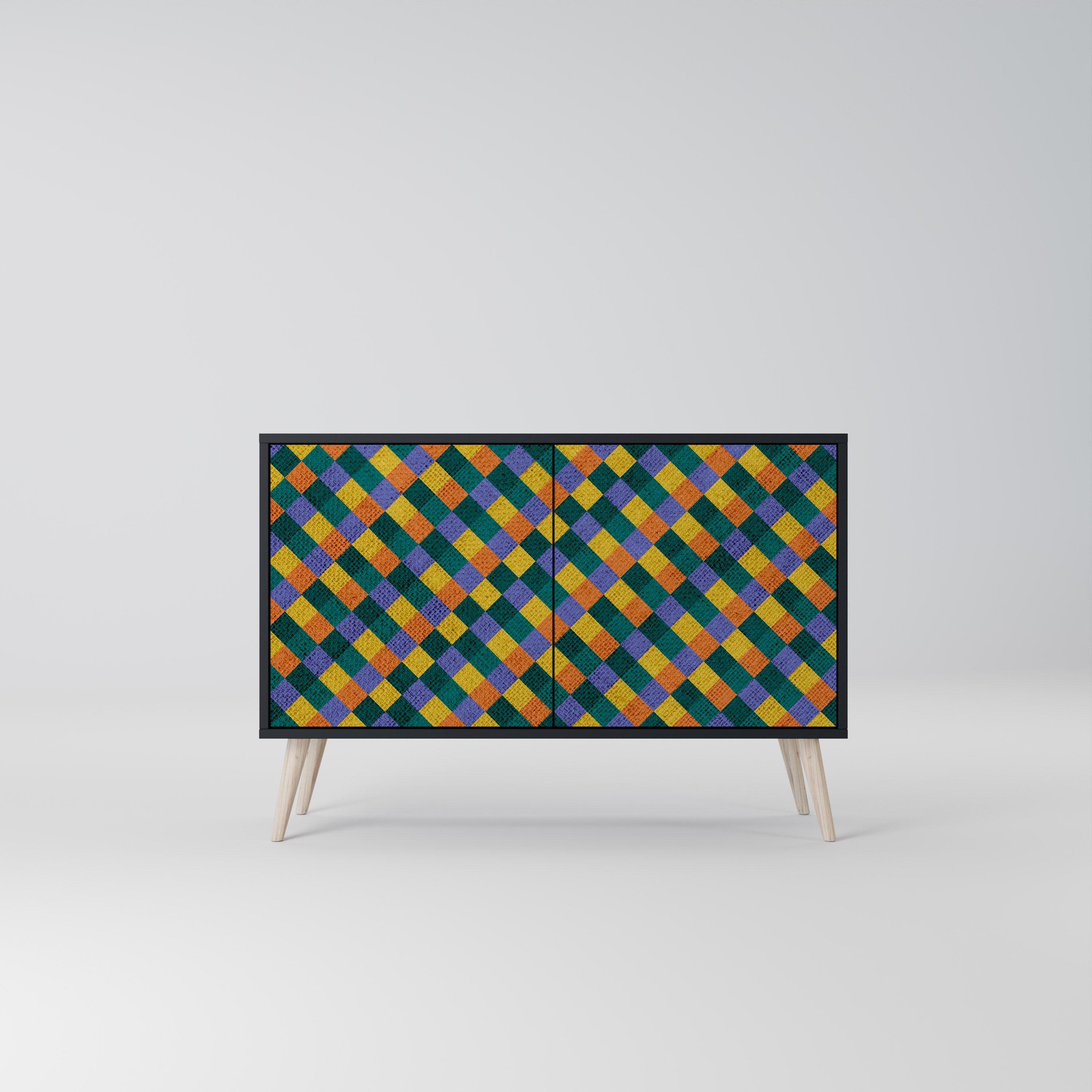 PAINTED SQUARES MIX Aparador de 2 Portas em Acabamento Preto