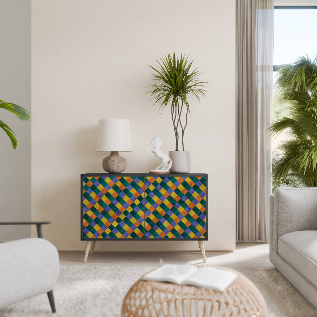 PAINTED SQUARES MIX Aparador de 2 Portas em Acabamento Preto