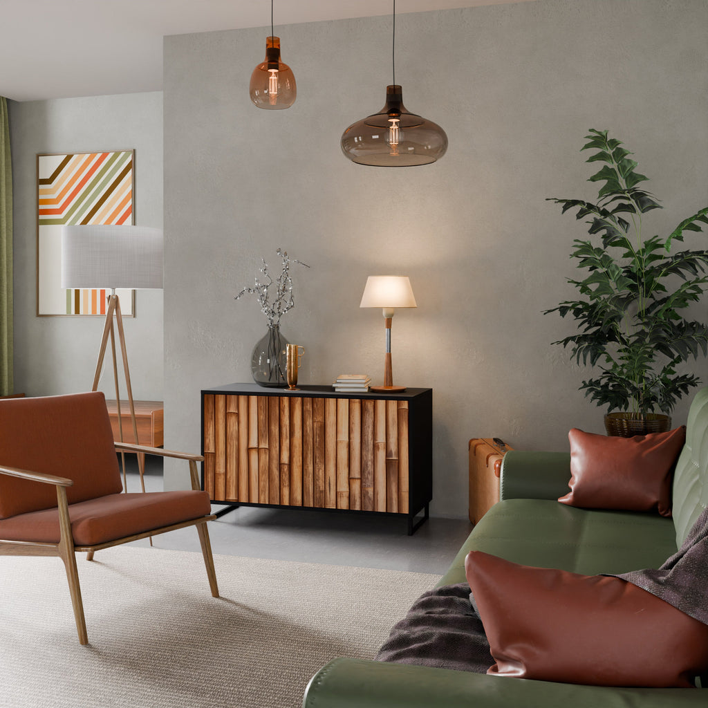 NATURAL WOOD Aparador de 2 Portas em Acabamento Preto