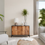 NATURAL WOOD Aparador de 2 Portas em Acabamento Preto