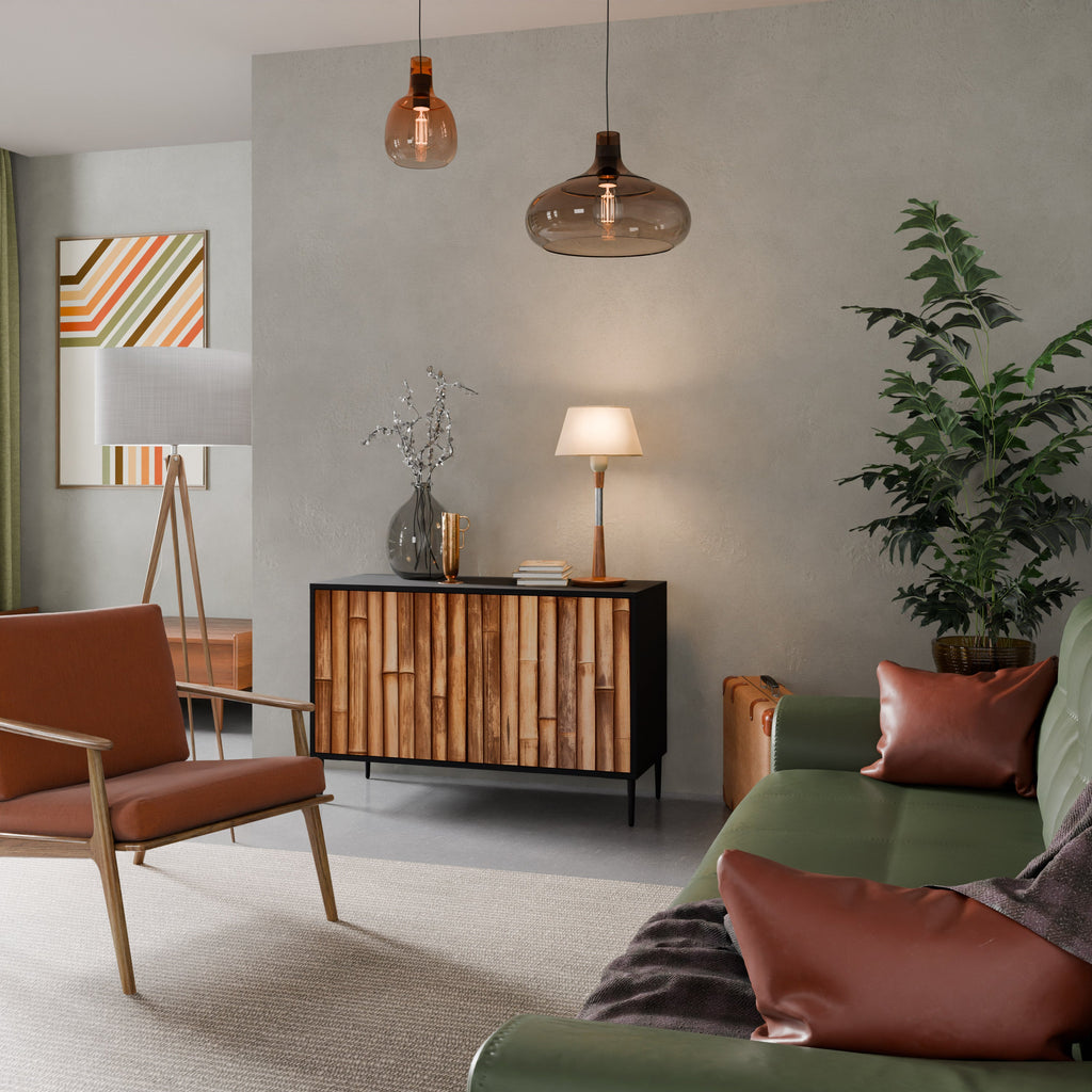 NATURAL WOOD Aparador de 2 Portas em Acabamento Preto