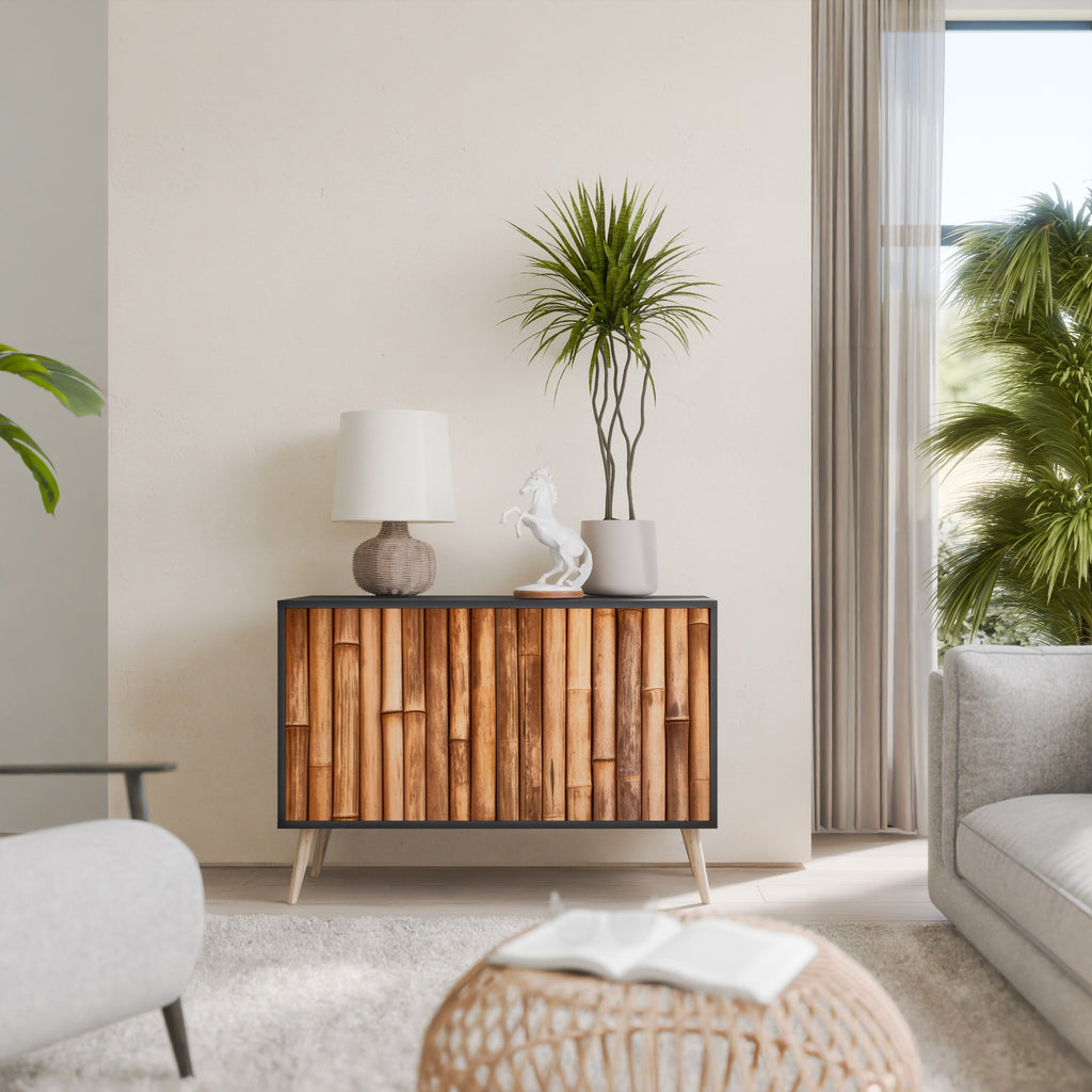 NATURAL WOOD Aparador de 2 Portas em Acabamento Preto