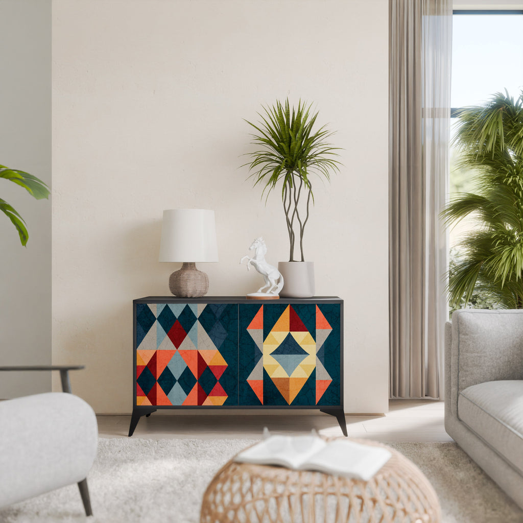 CRACKED ILLUSION Aparador de 2 Portas em Acabamento Preto