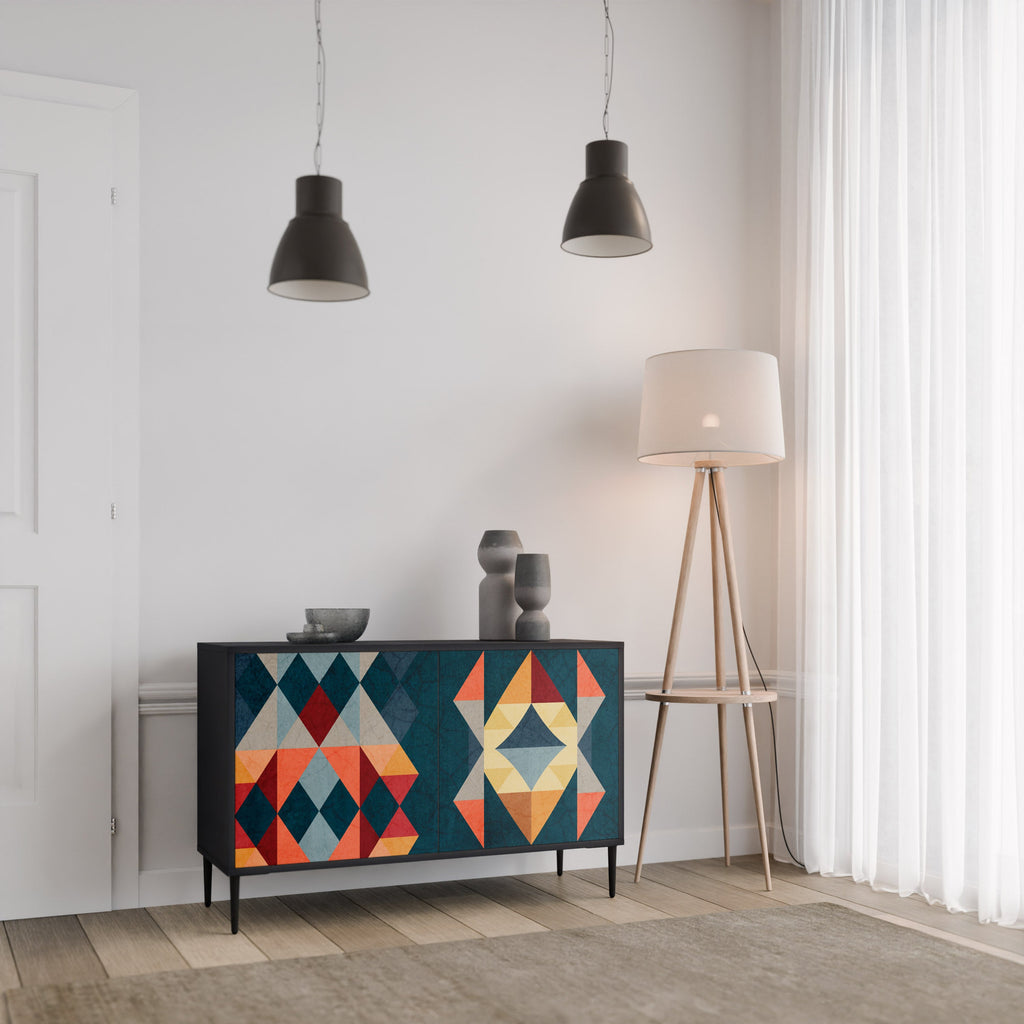 CRACKED ILLUSION Aparador de 2 Portas em Acabamento Preto