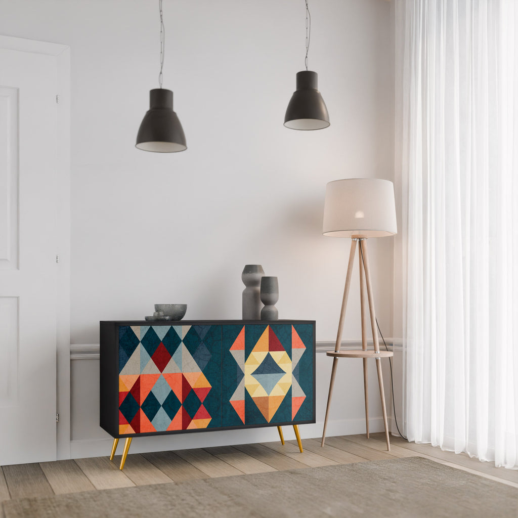 CRACKED ILLUSION Aparador de 2 Portas em Acabamento Preto