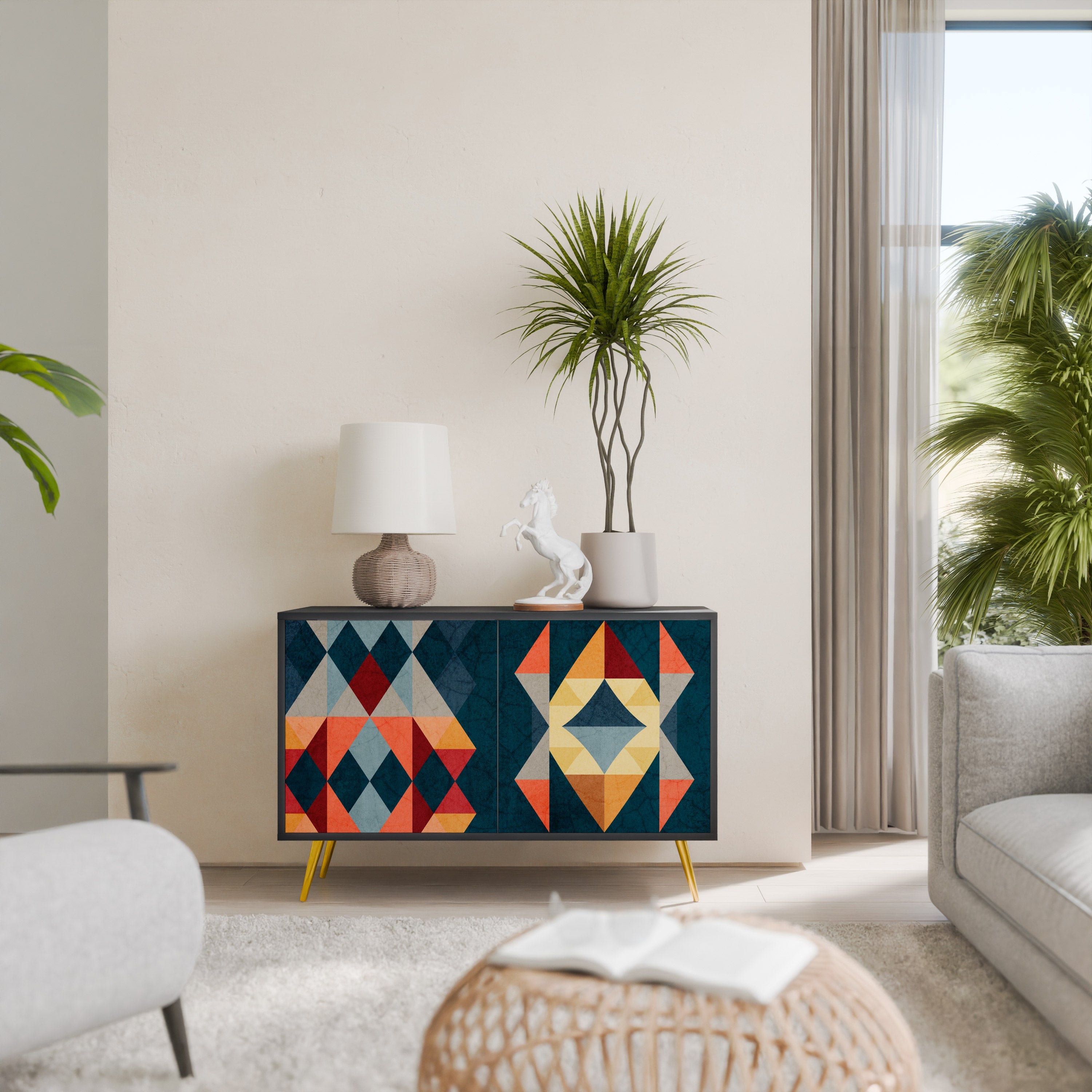 CRACKED ILLUSION Aparador de 2 Portas em Acabamento Preto