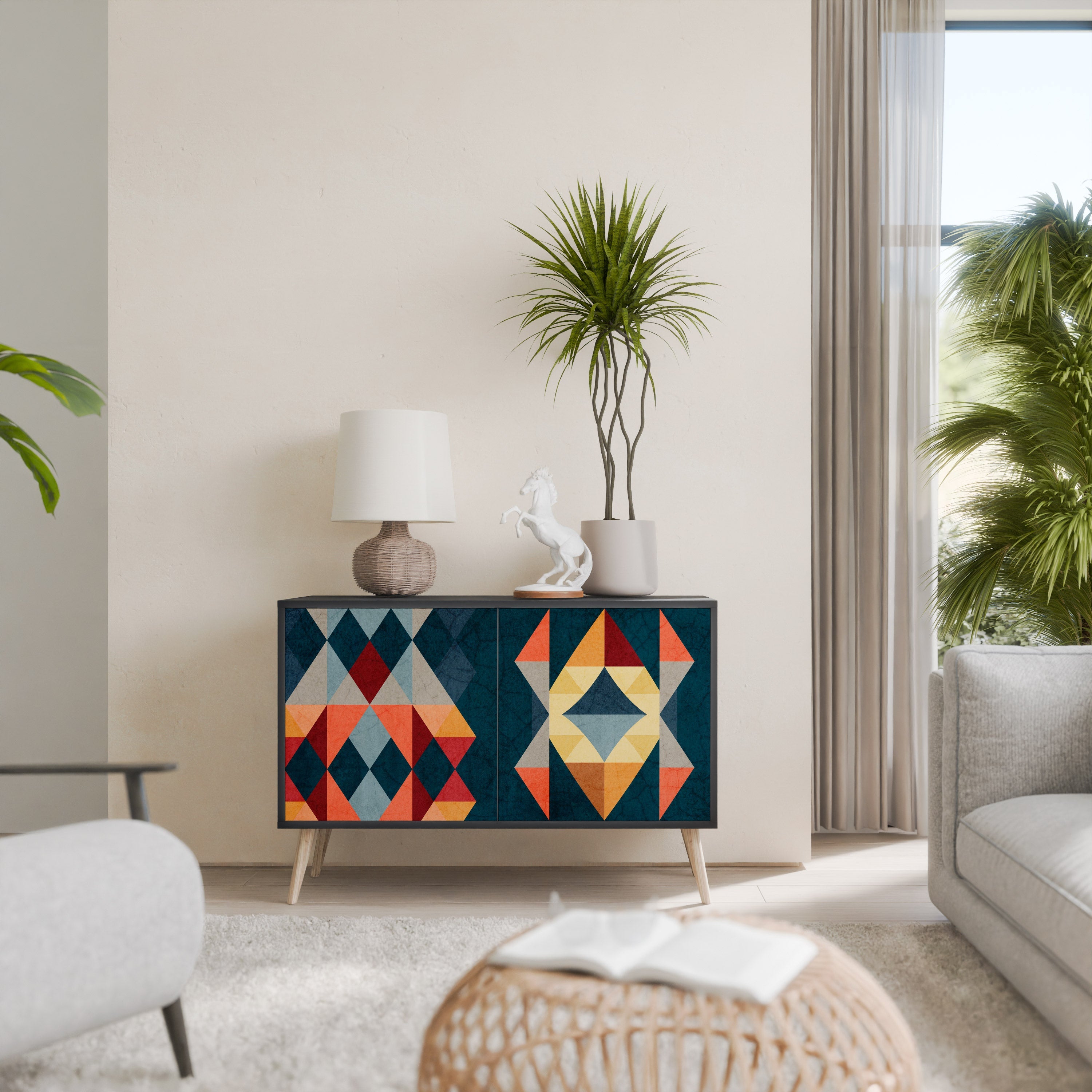 CRACKED ILLUSION Aparador de 2 Portas em Acabamento Preto