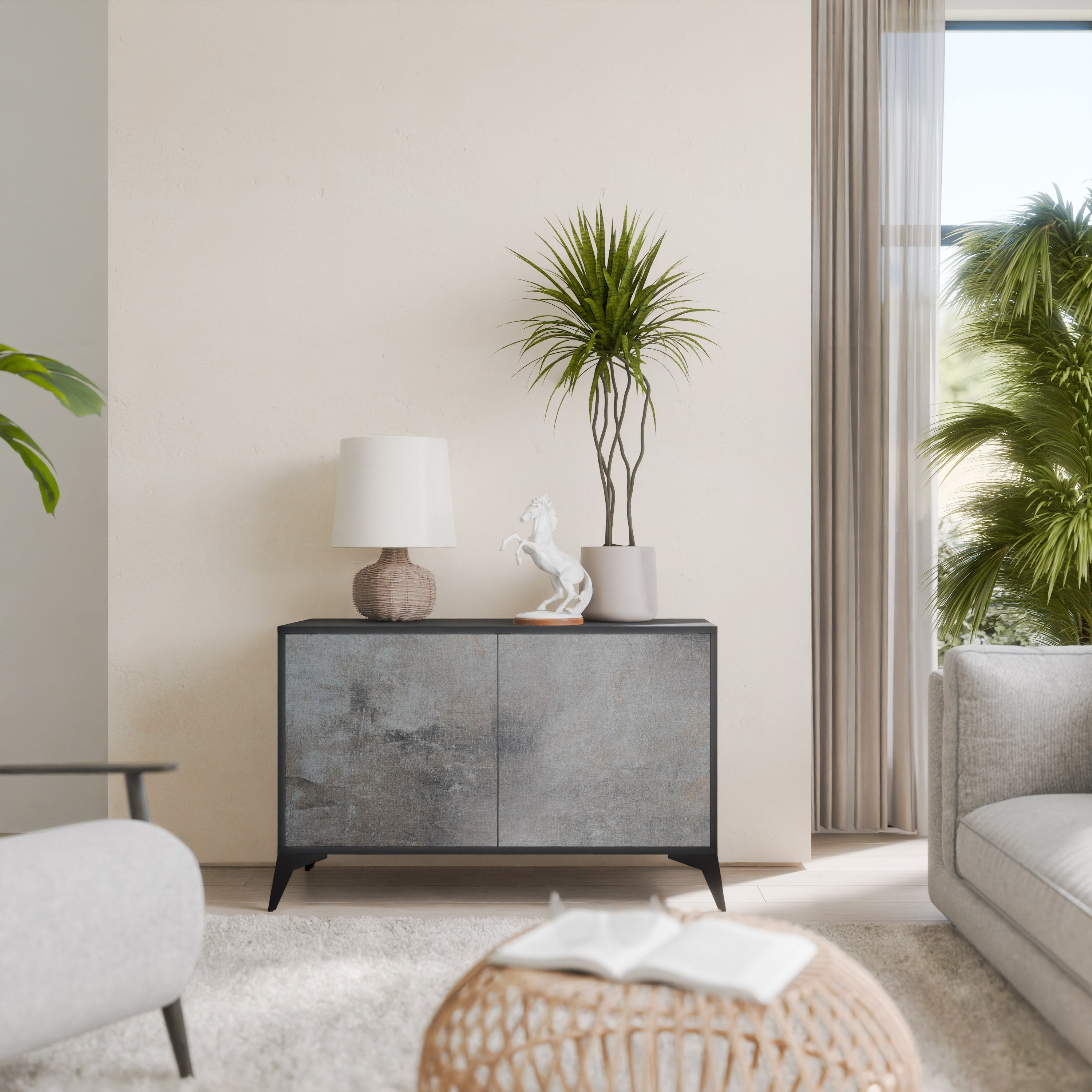 CONCRETE WALL Aparador de 2 Portas em Acabamento Preto