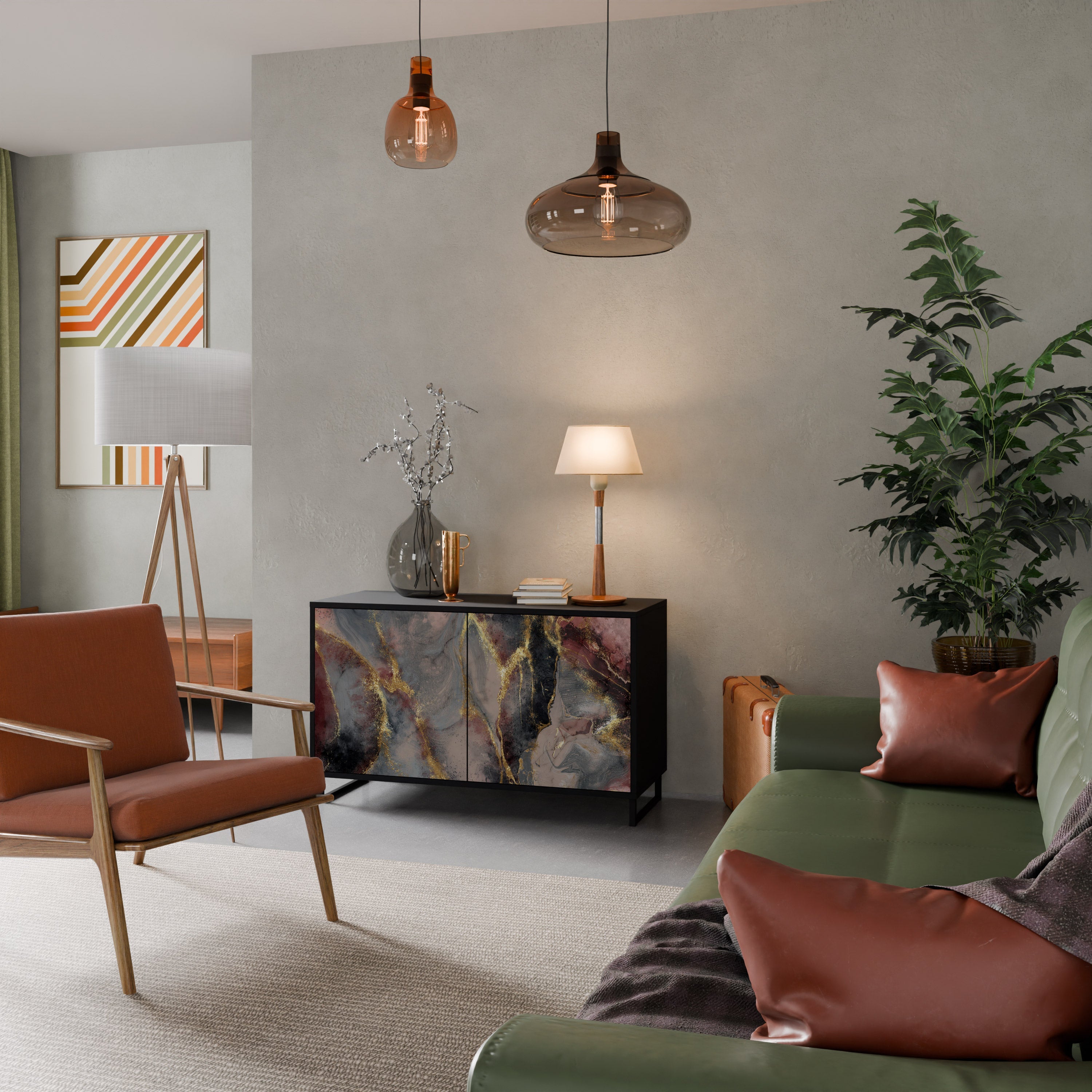 GOLDEN TIDES Aparador de 2 Portas em Acabamento Preto