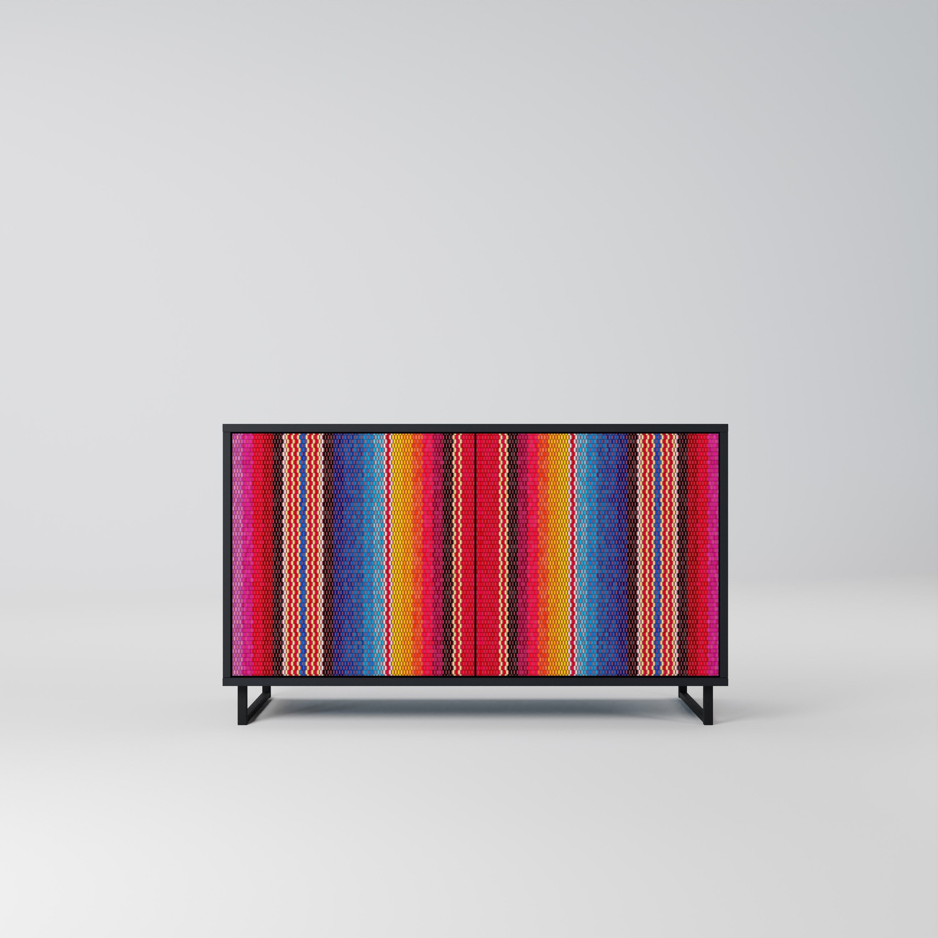 ETHNIC MEXICAN Aparador de 2 Portas em Acabamento Preto