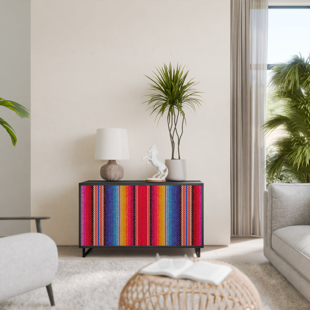 ETHNIC MEXICAN Aparador de 2 Portas em Acabamento Preto