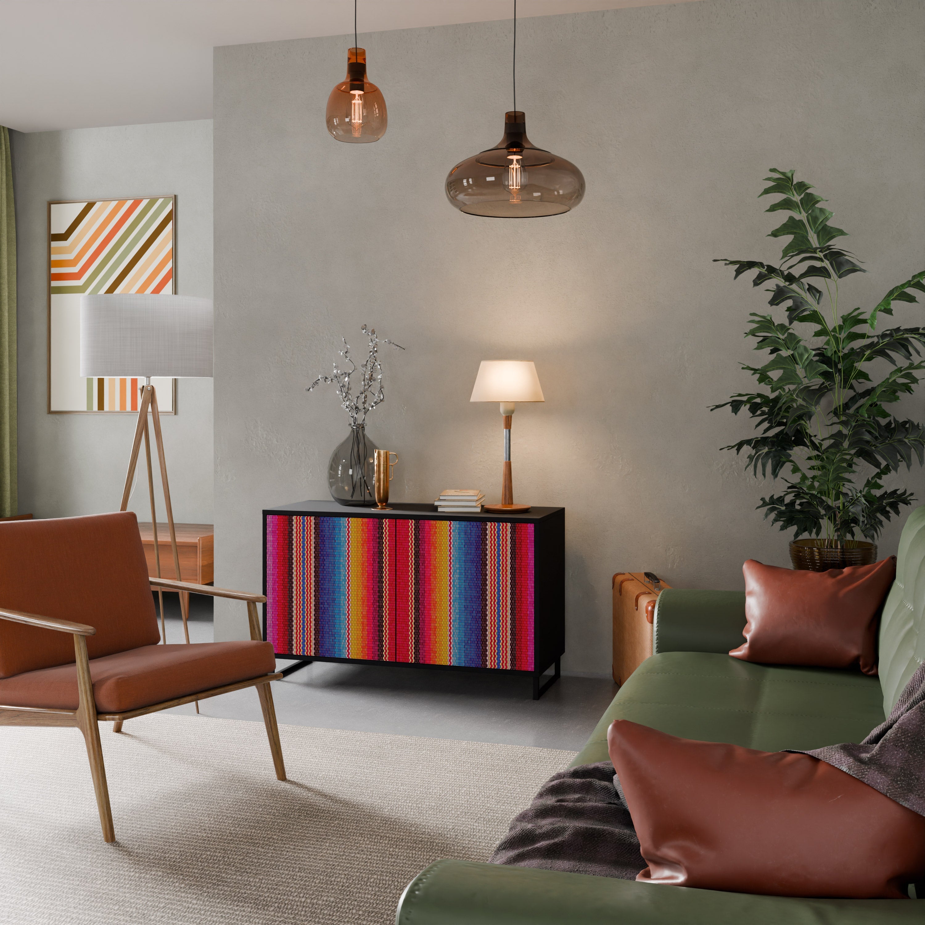 ETHNIC MEXICAN Aparador de 2 Portas em Acabamento Preto