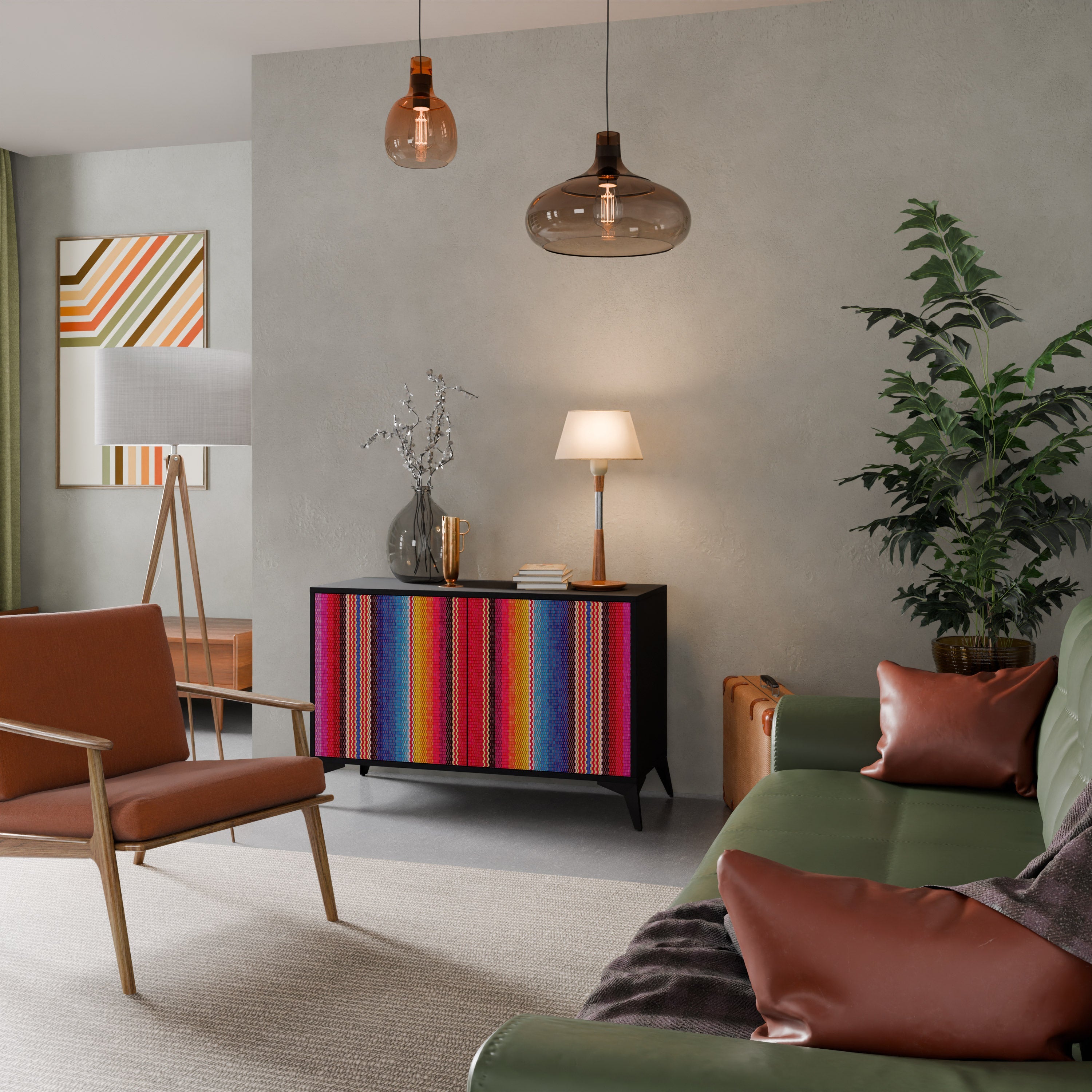 ETHNIC MEXICAN Aparador de 2 Portas em Acabamento Preto