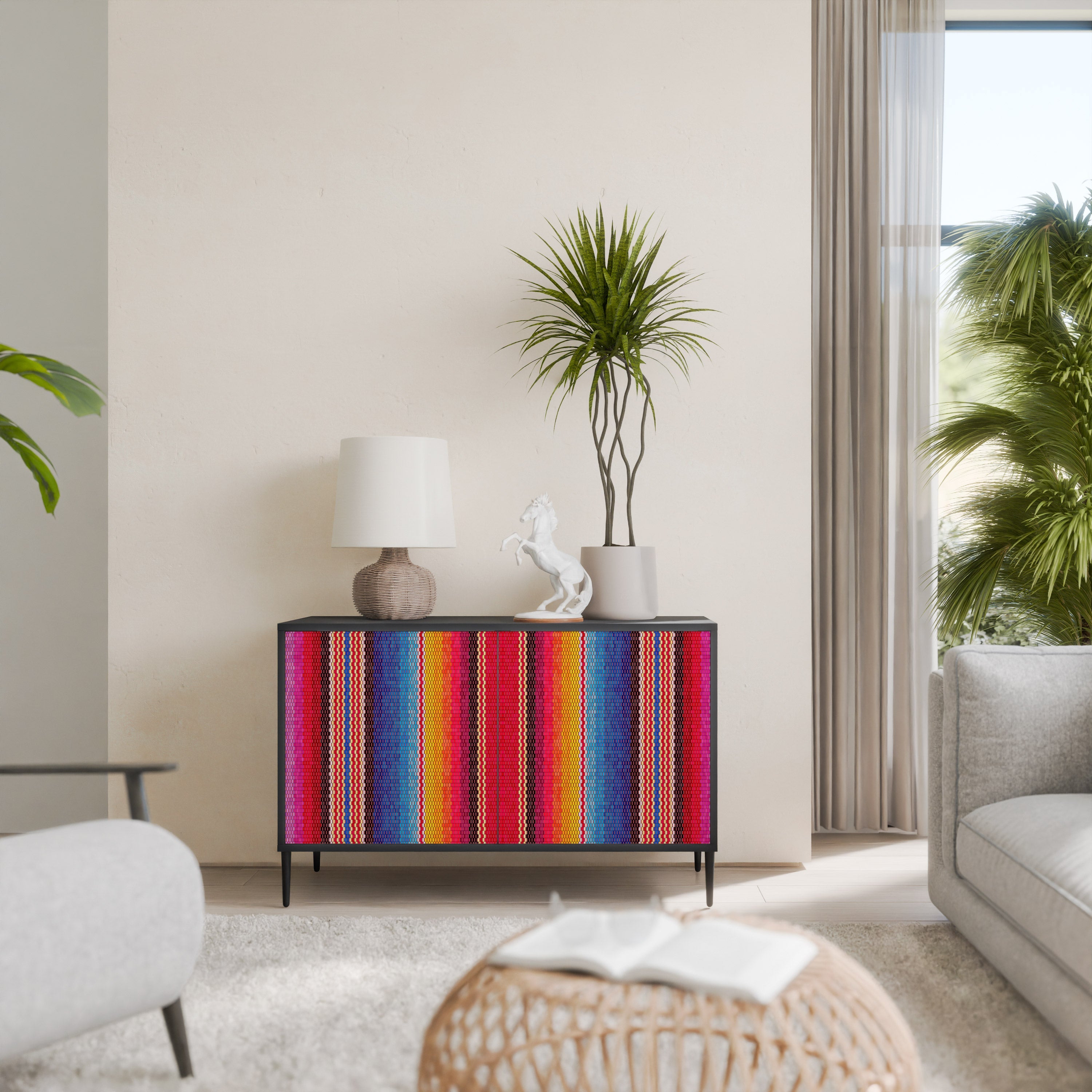 ETHNIC MEXICAN Aparador de 2 Portas em Acabamento Preto