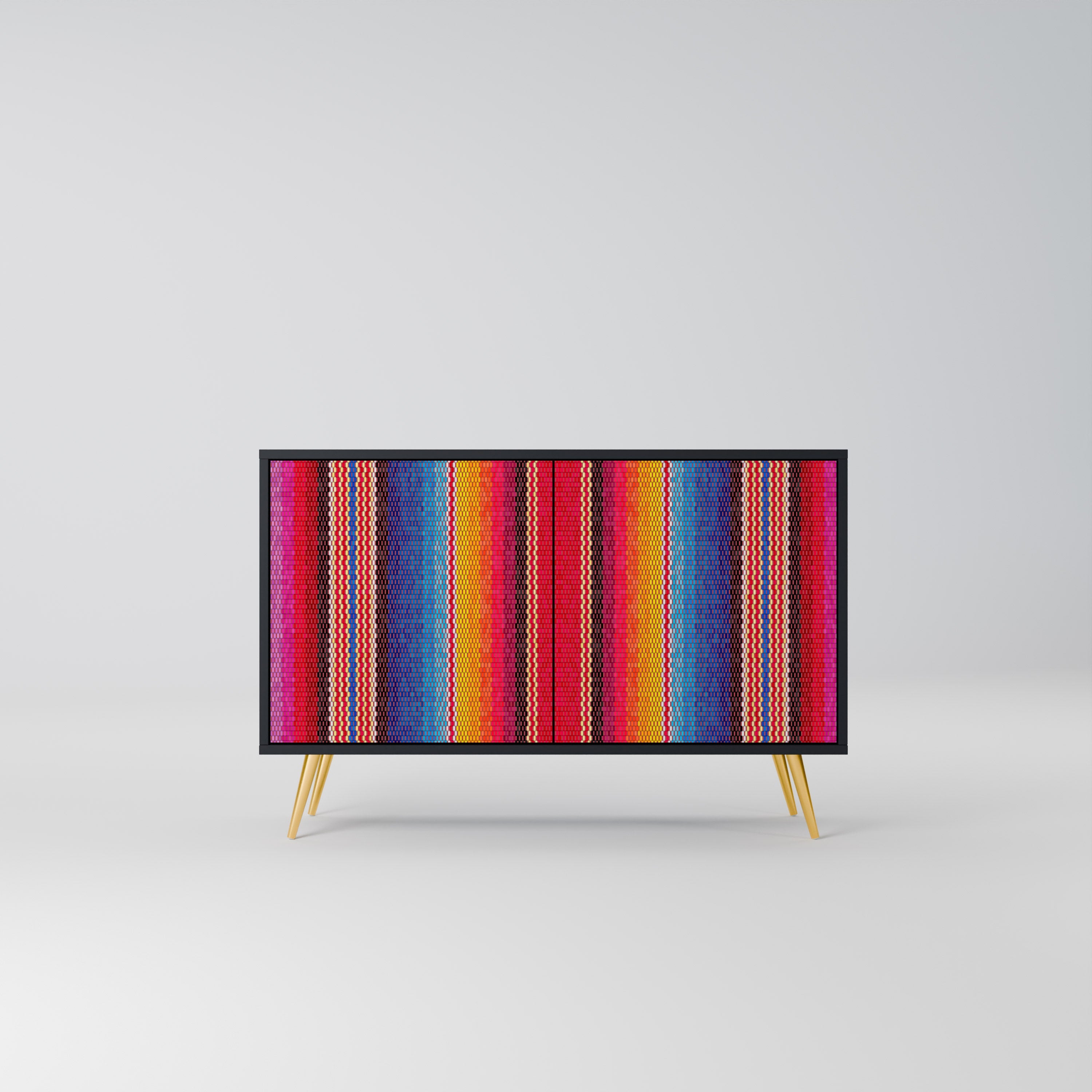 ETHNIC MEXICAN Aparador de 2 Portas em Acabamento Preto